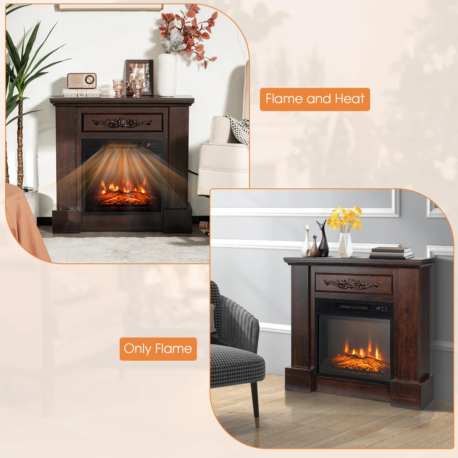 1400W Electric Fireplace TV Stand Mantel, Remote Control, Natural - Image 9