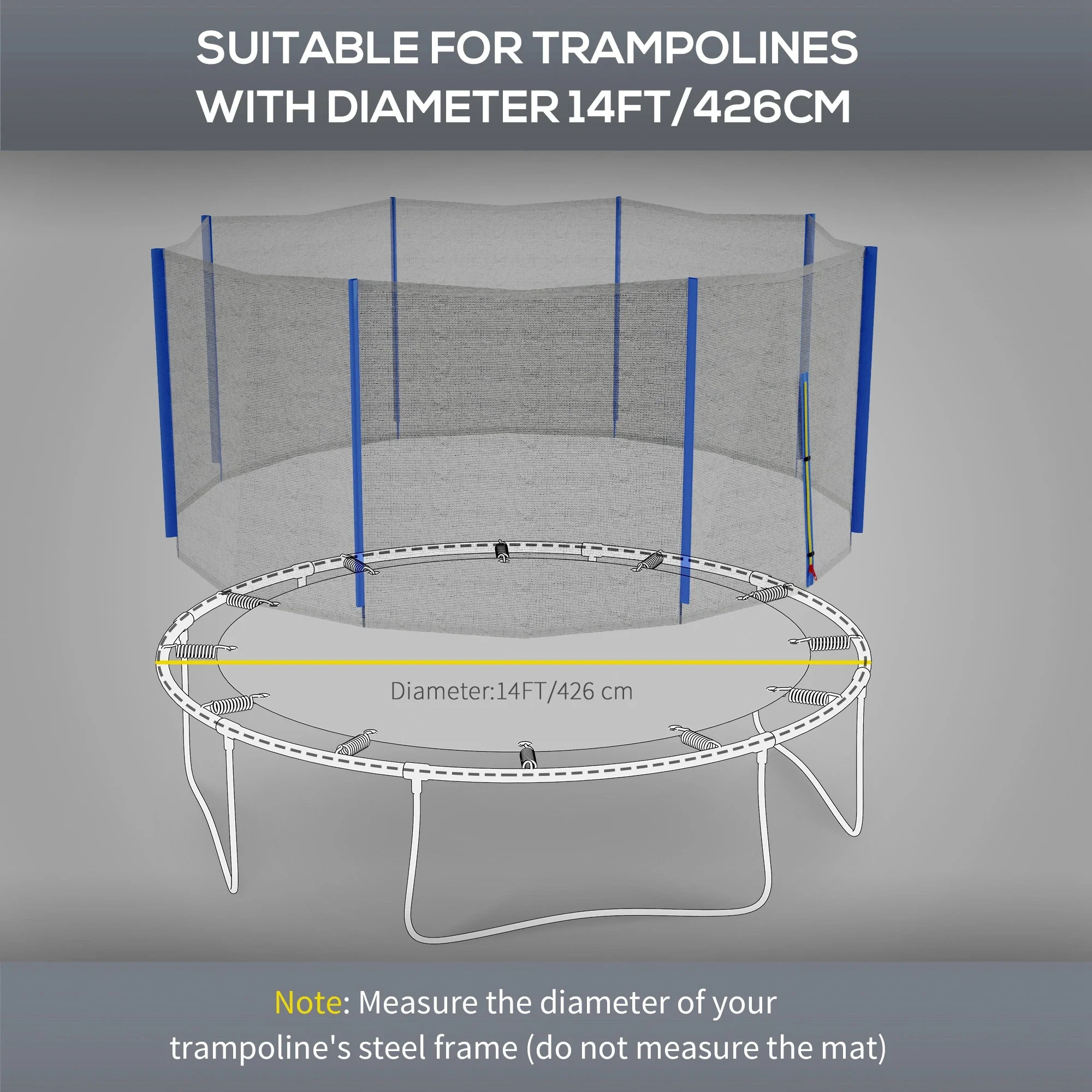14ft Round Trampoline Net Enclosure, 8 Straight Poles, Blue - Image 4