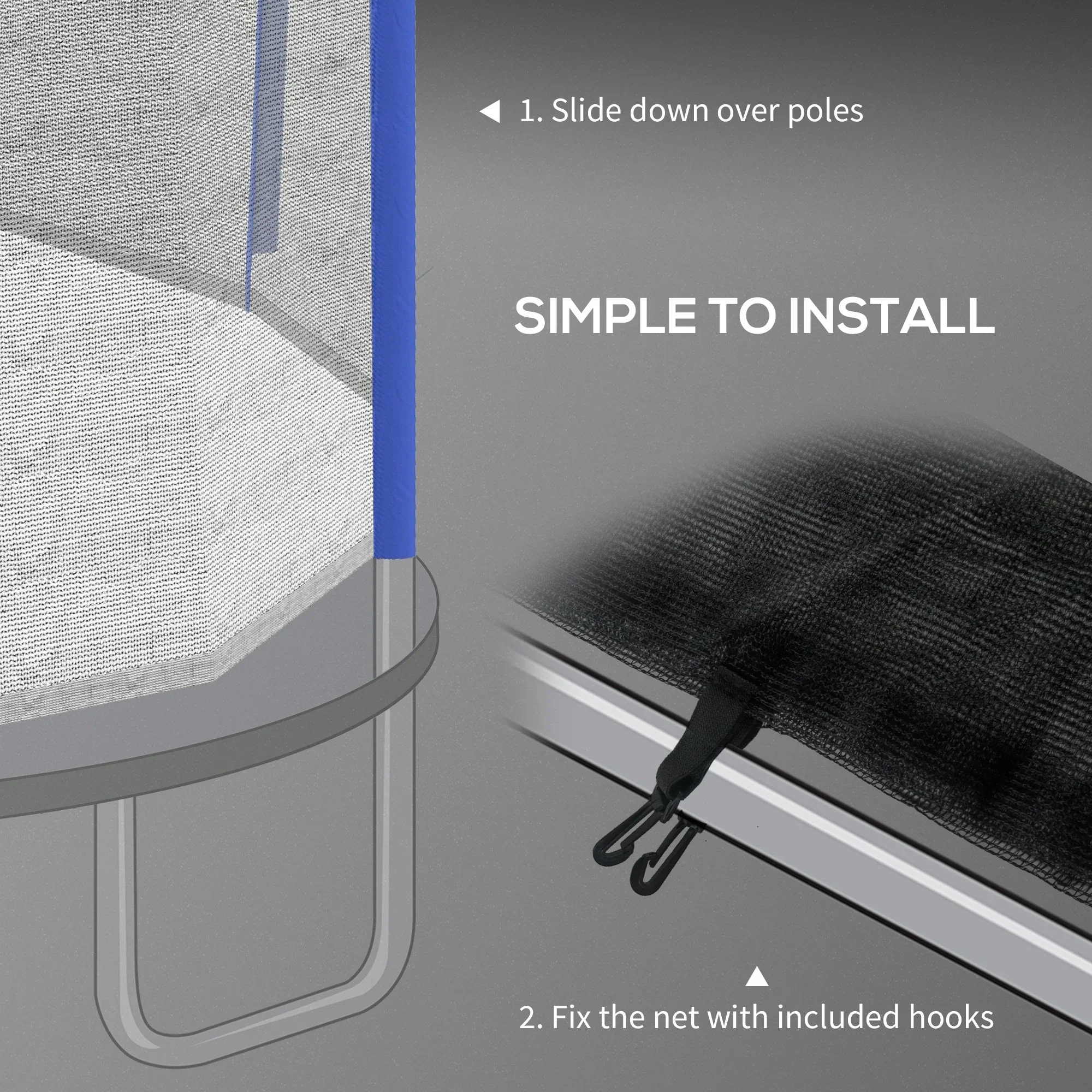 14ft Round Trampoline Net Enclosure, 8 Straight Poles, Blue - Image 6