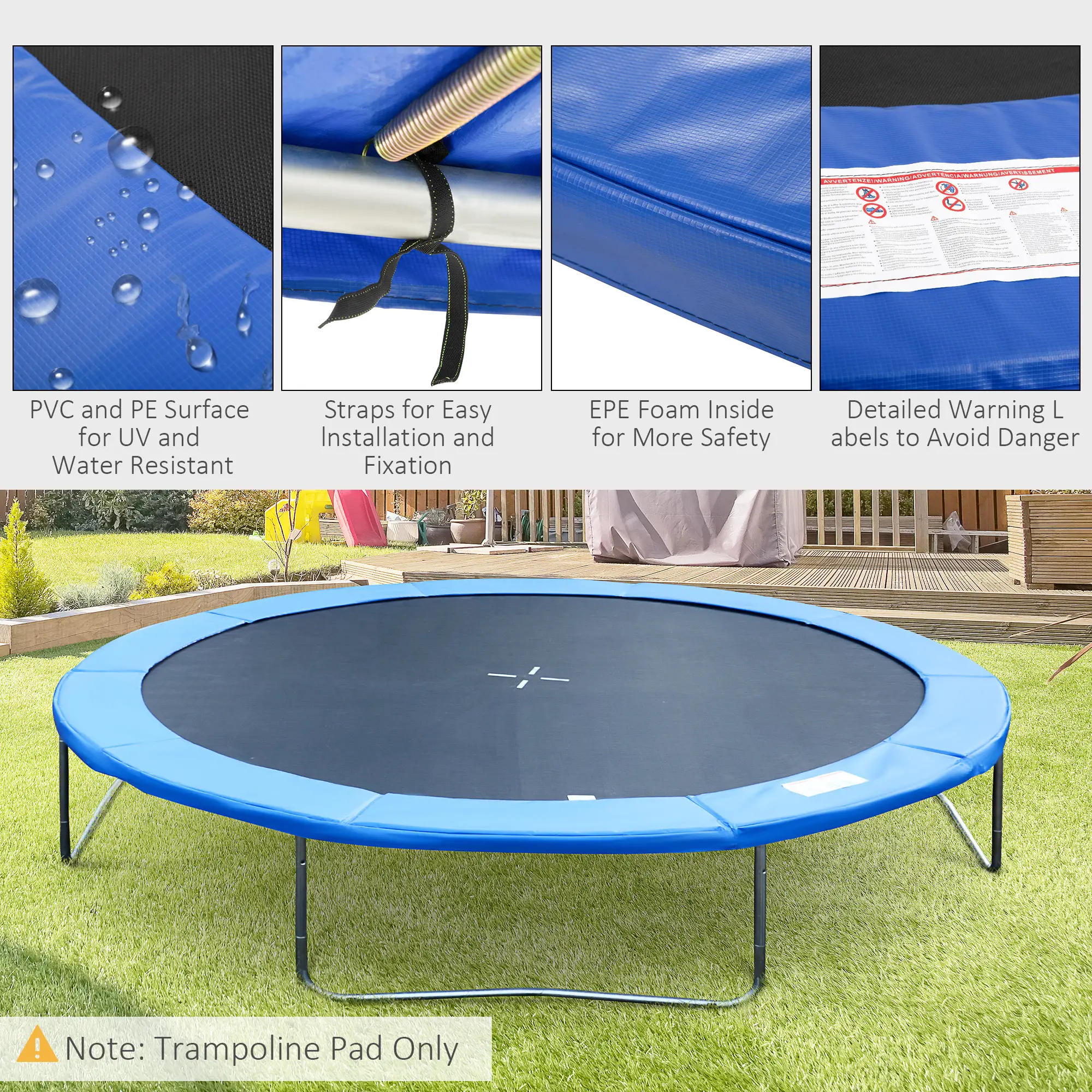14FT Trampoline Pad Replacement, Φ168 Spring Cover, Water-Resistant, Blue - Image 4