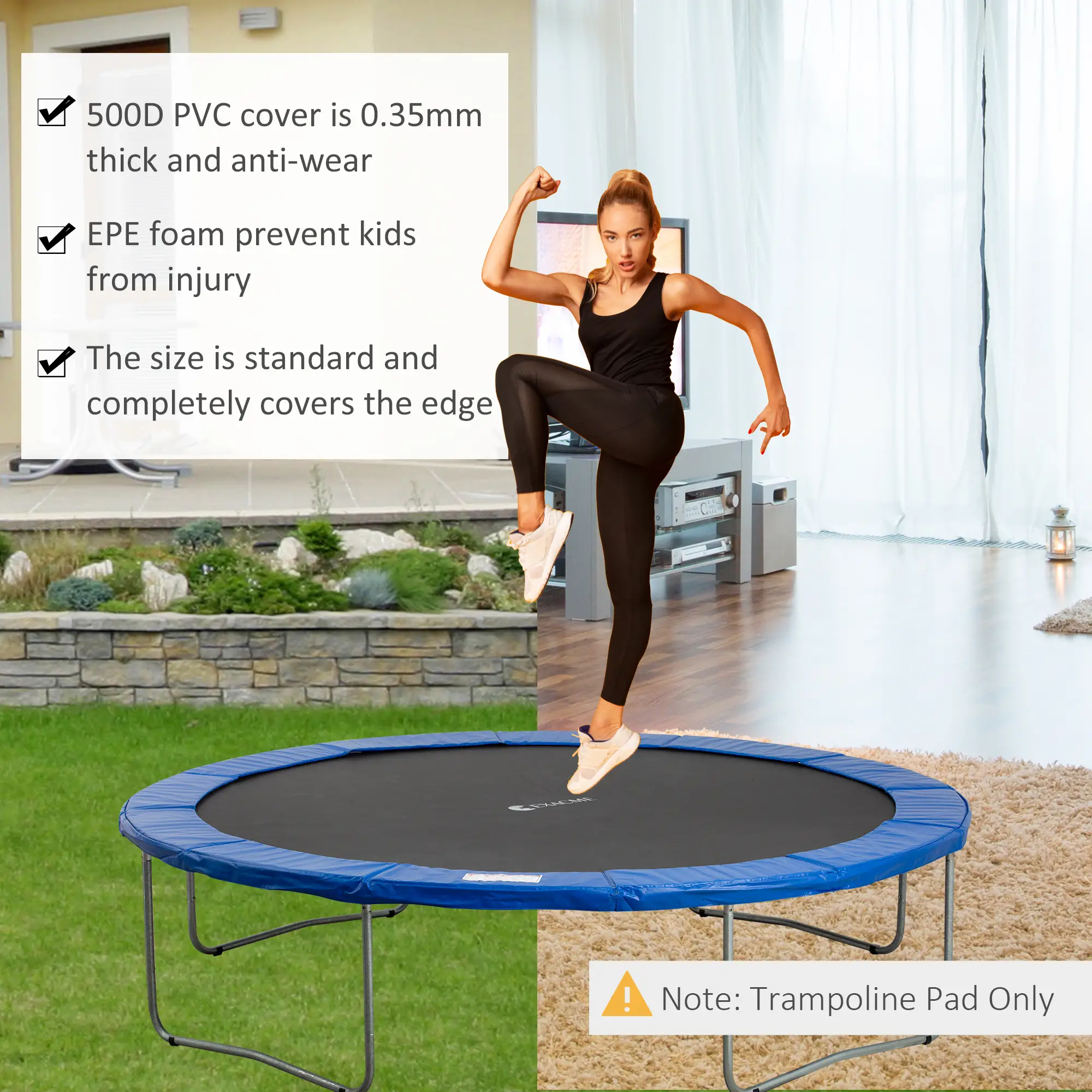 14FT Trampoline Pad Replacement, Φ168 Spring Cover, Water-Resistant, Blue - Image 6