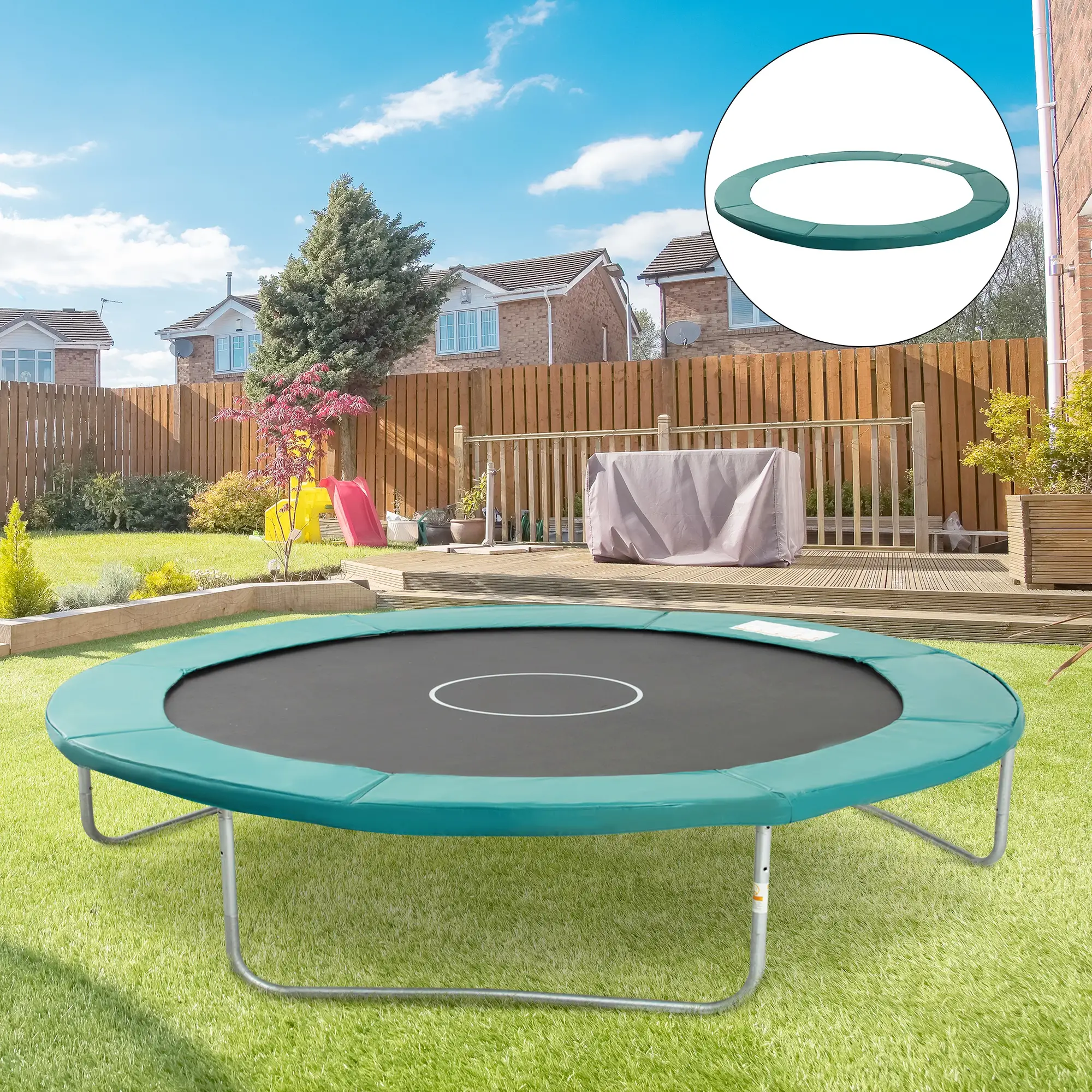 14FT Trampoline Pad Replacement, Φ168" Spring Cover, Water-Resistant, Green - Image 2