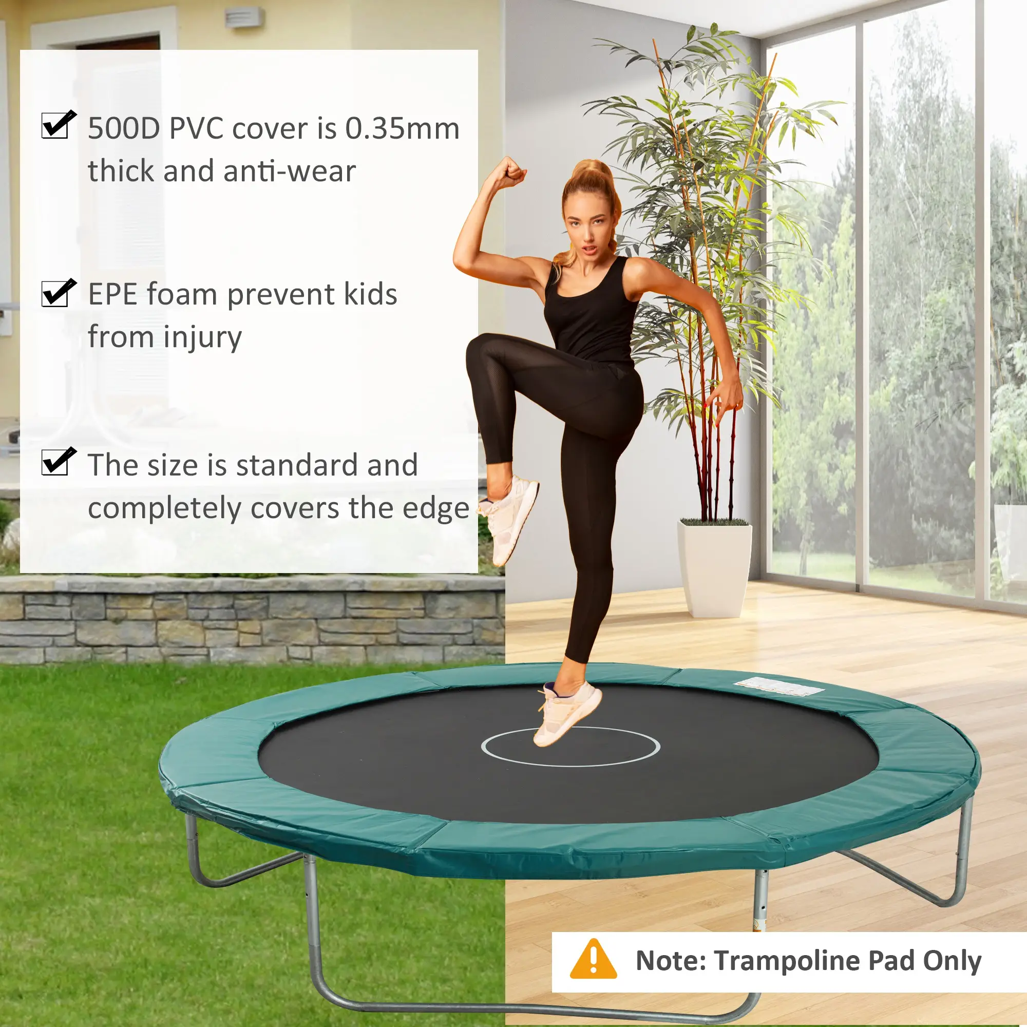 14FT Trampoline Pad Replacement, Φ168" Spring Cover, Water-Resistant, Green - Image 6