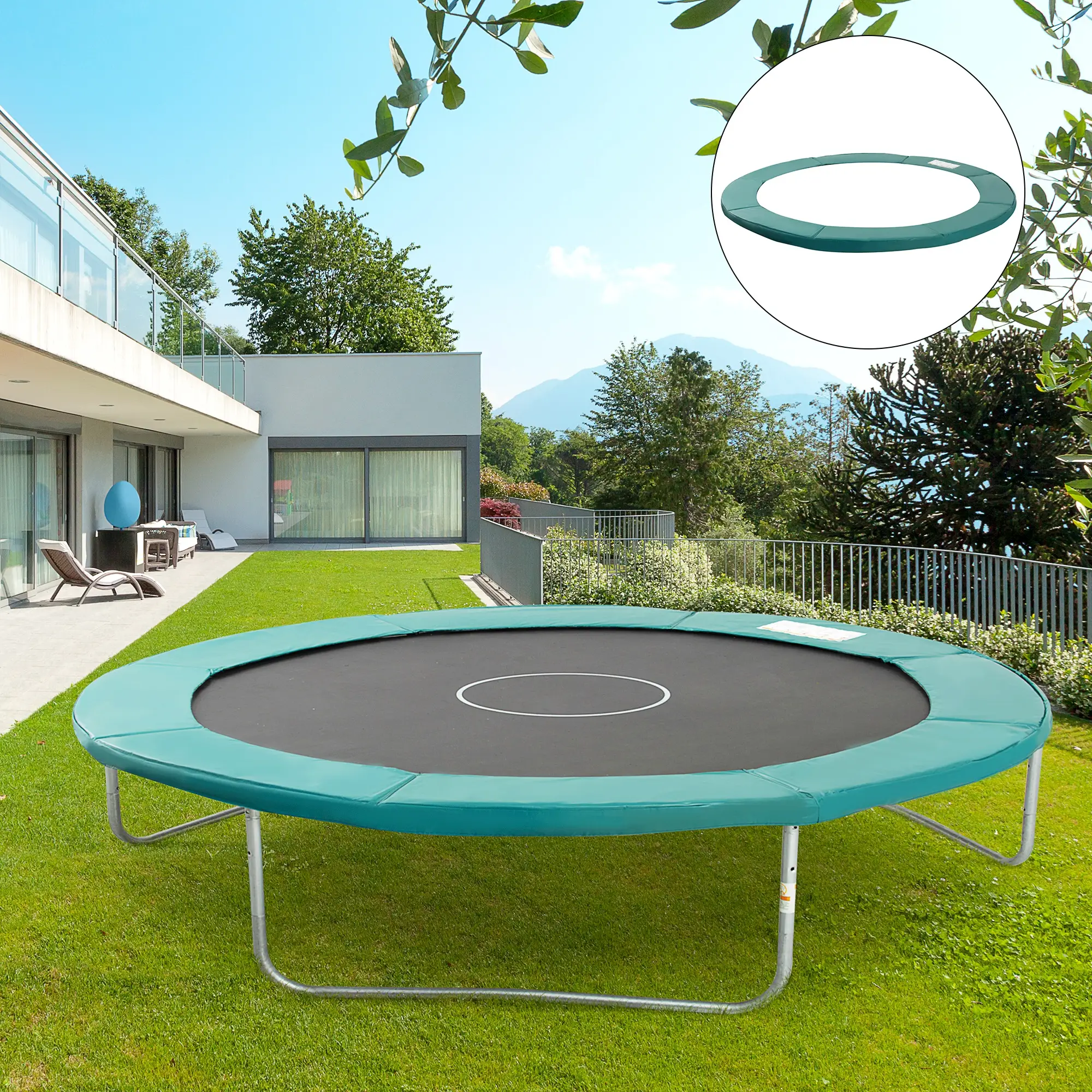 14FT Trampoline Pad Replacement, Φ168" Spring Cover, Water-Resistant, Green - Image 8