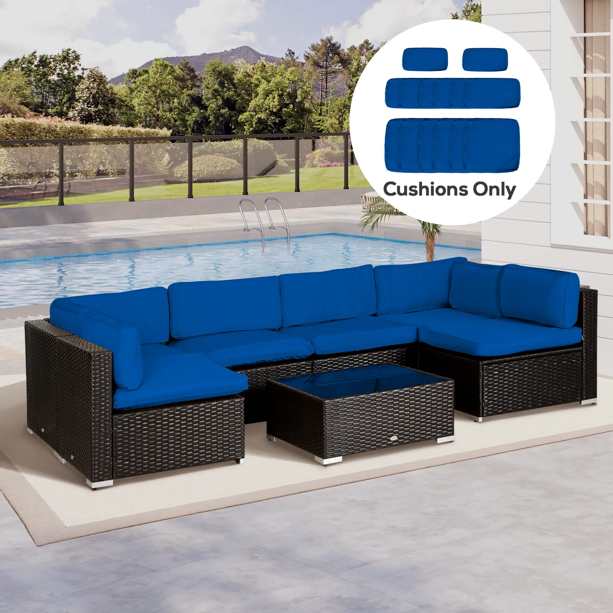 14pc Patio Rattan Sofa Set, Polyester Cover Replacement, Navy Blue - Image 2