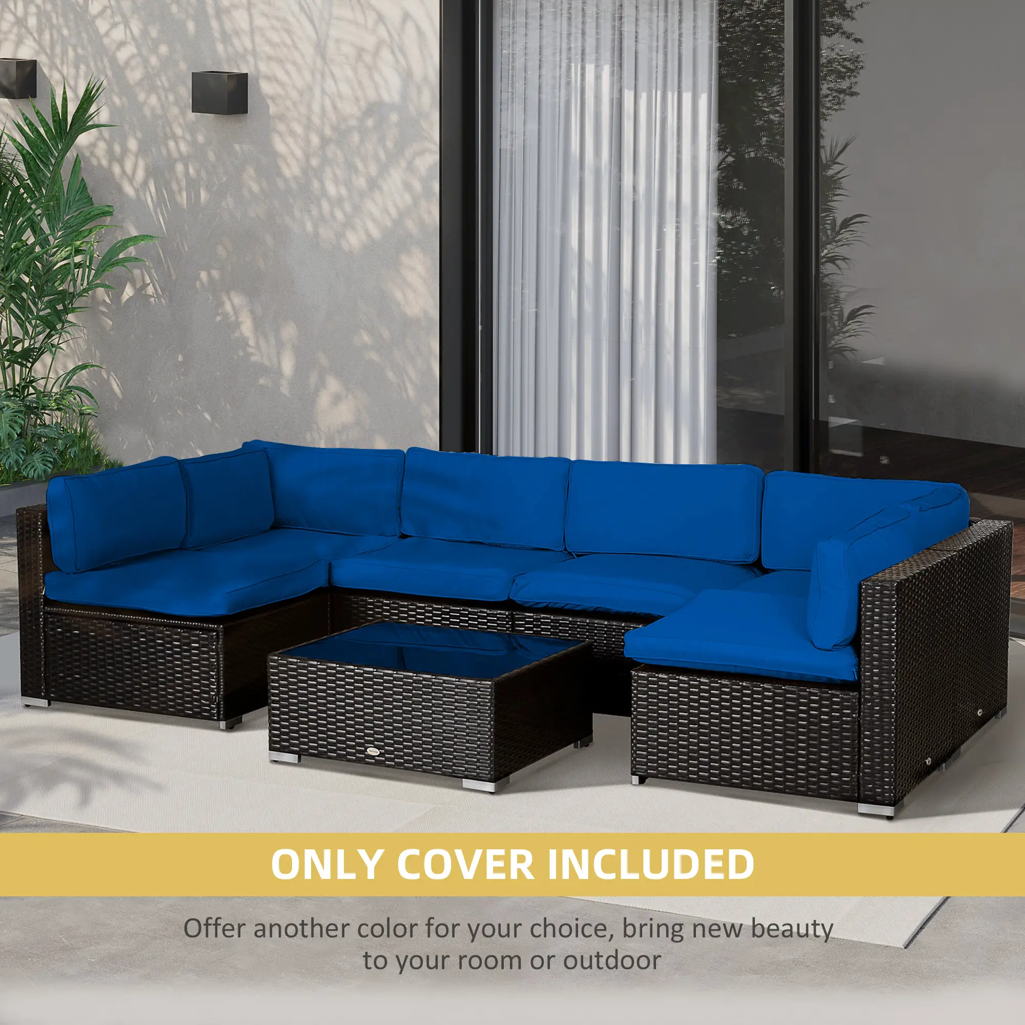 14pc Patio Rattan Sofa Set, Polyester Cover Replacement, Navy Blue - Image 6