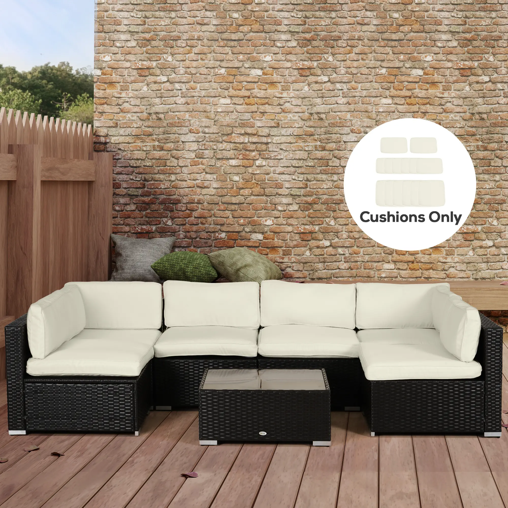 14pc Patio Rattan Sofa Set, Polyester Cushion Cover, Cream White - Image 2