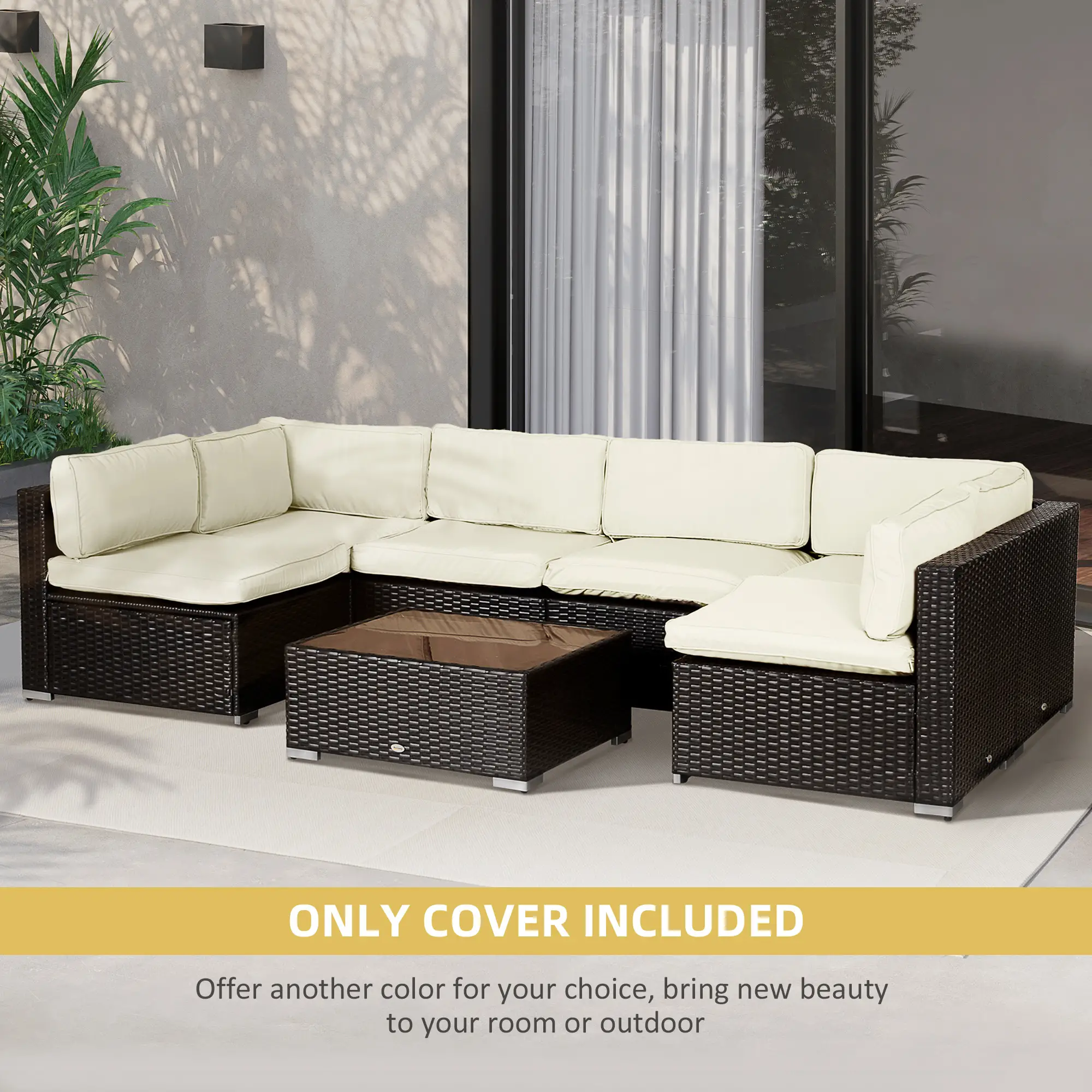 14pc Patio Rattan Sofa Set, Polyester Cushion Cover, Cream White - Image 6