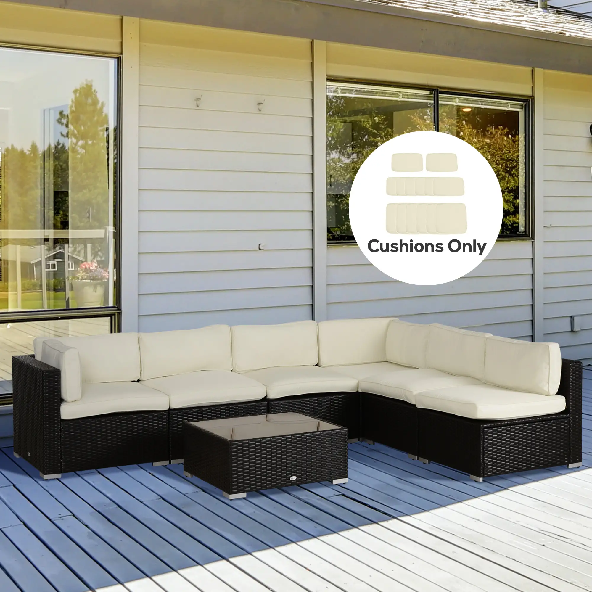 14pc Patio Rattan Sofa Set, Polyester Cushion Cover, Cream White - Image 8
