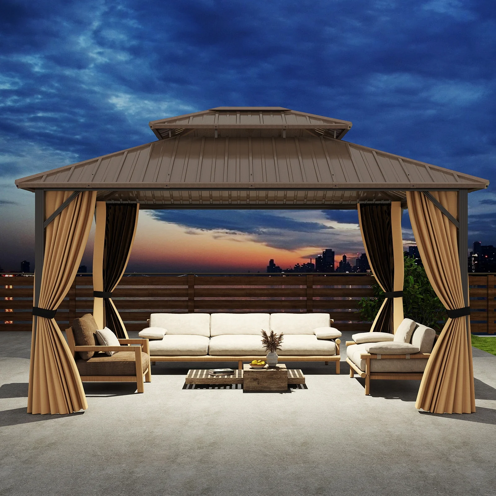 14x12 FT Hardtop Gazebo, Outdoor Pergola For Patio Garden - Image 3