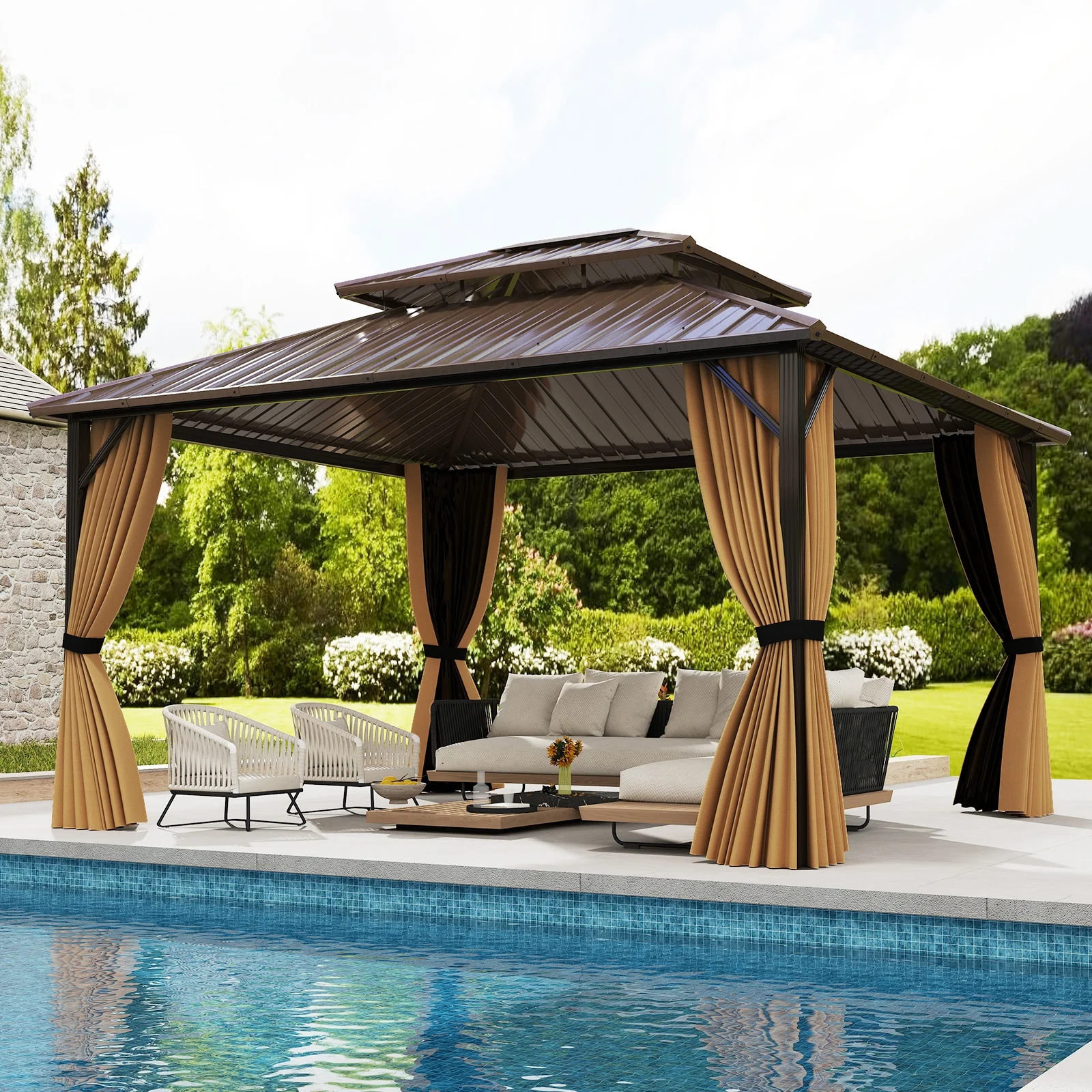 14x12 FT Hardtop Gazebo, Outdoor Pergola For Patio Garden - Image 7
