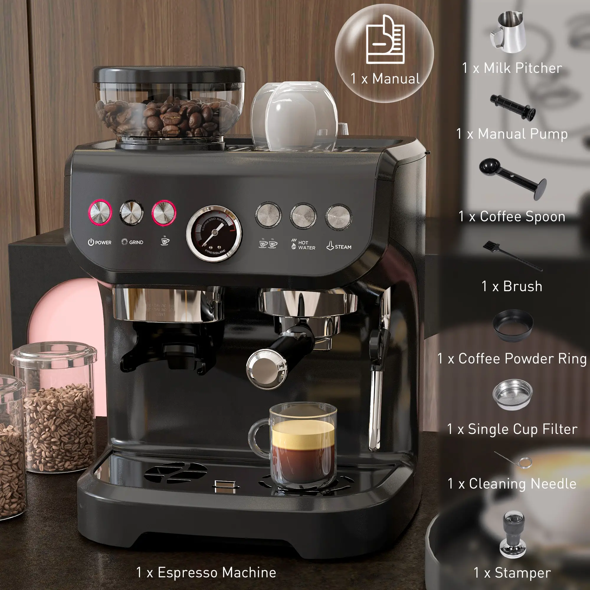 15 Bar Espresso Machine With Milk Frother & Grinder - Image 10