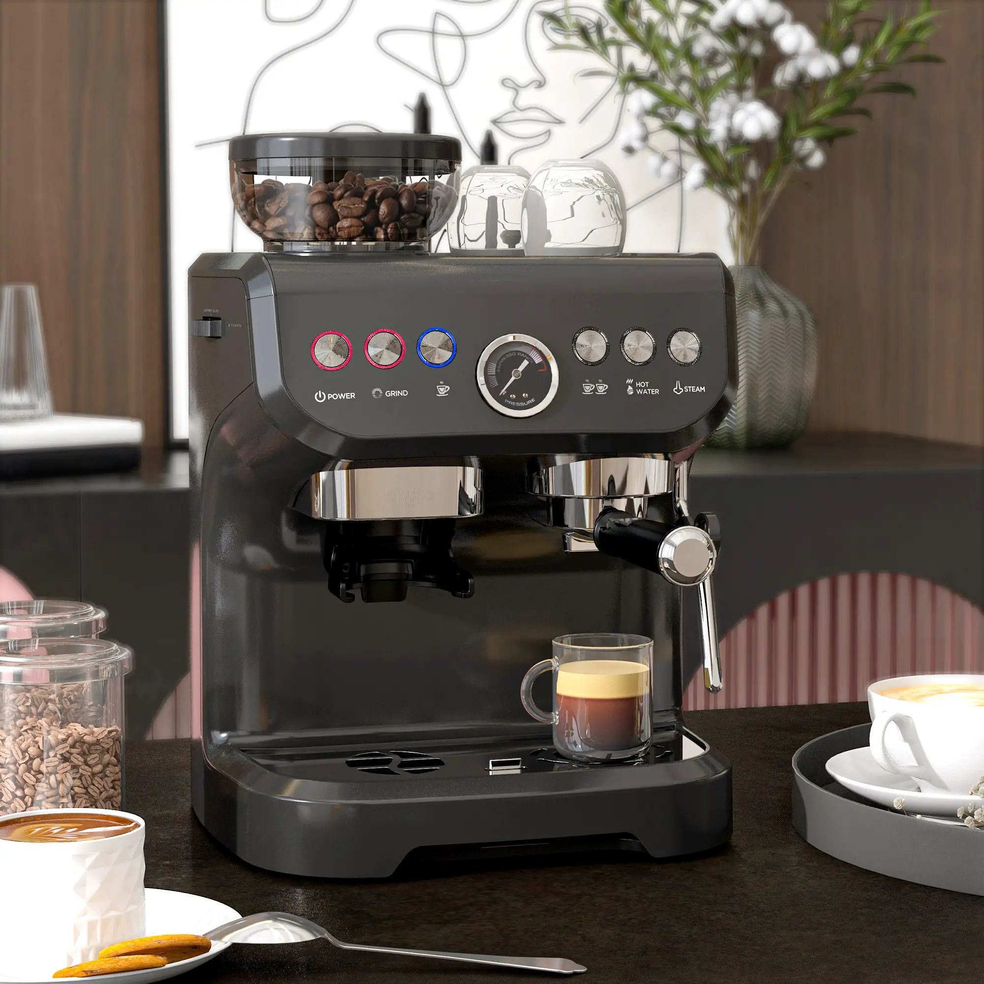 15 Bar Espresso Machine With Milk Frother & Grinder - Image 2