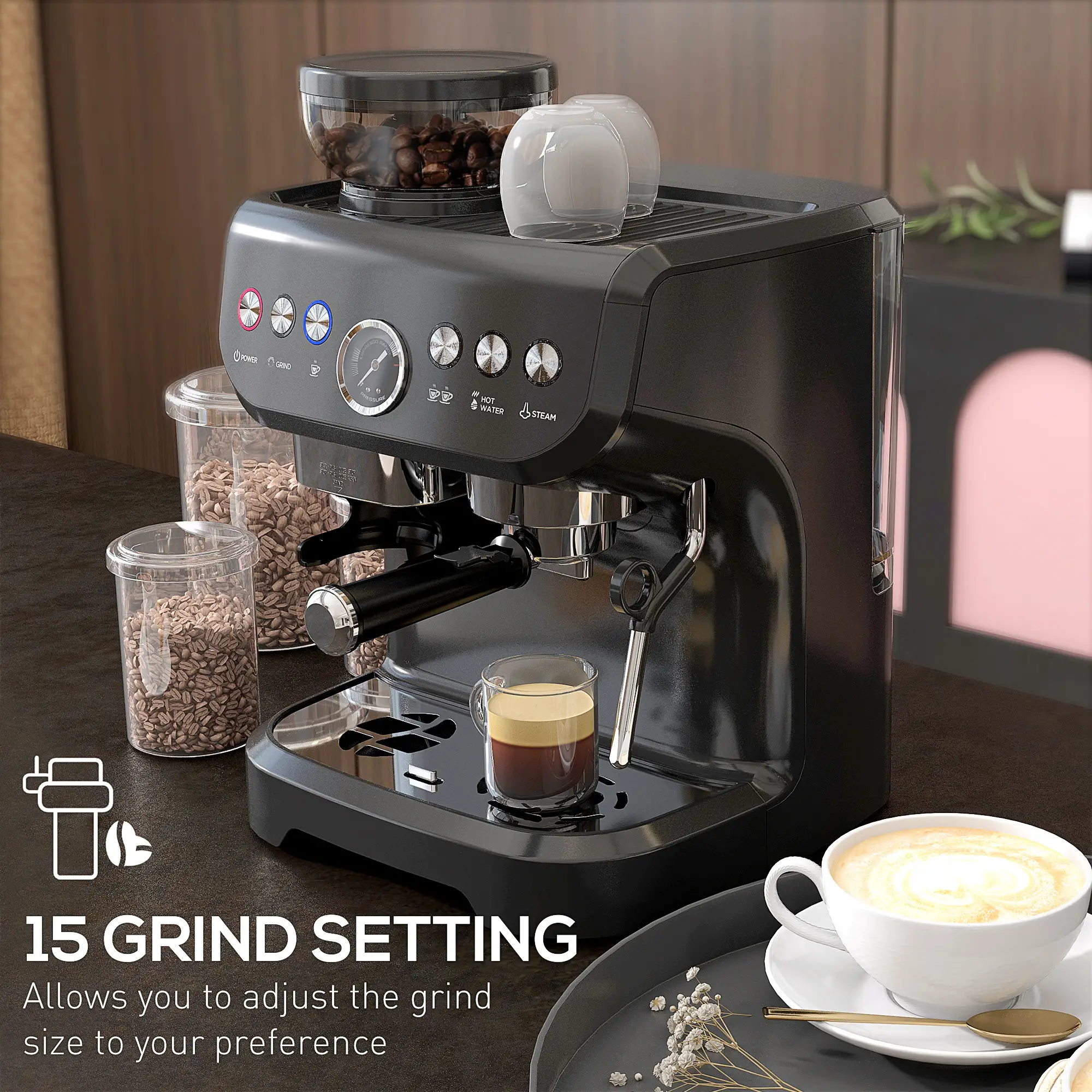 15 Bar Espresso Machine With Milk Frother & Grinder - Image 4