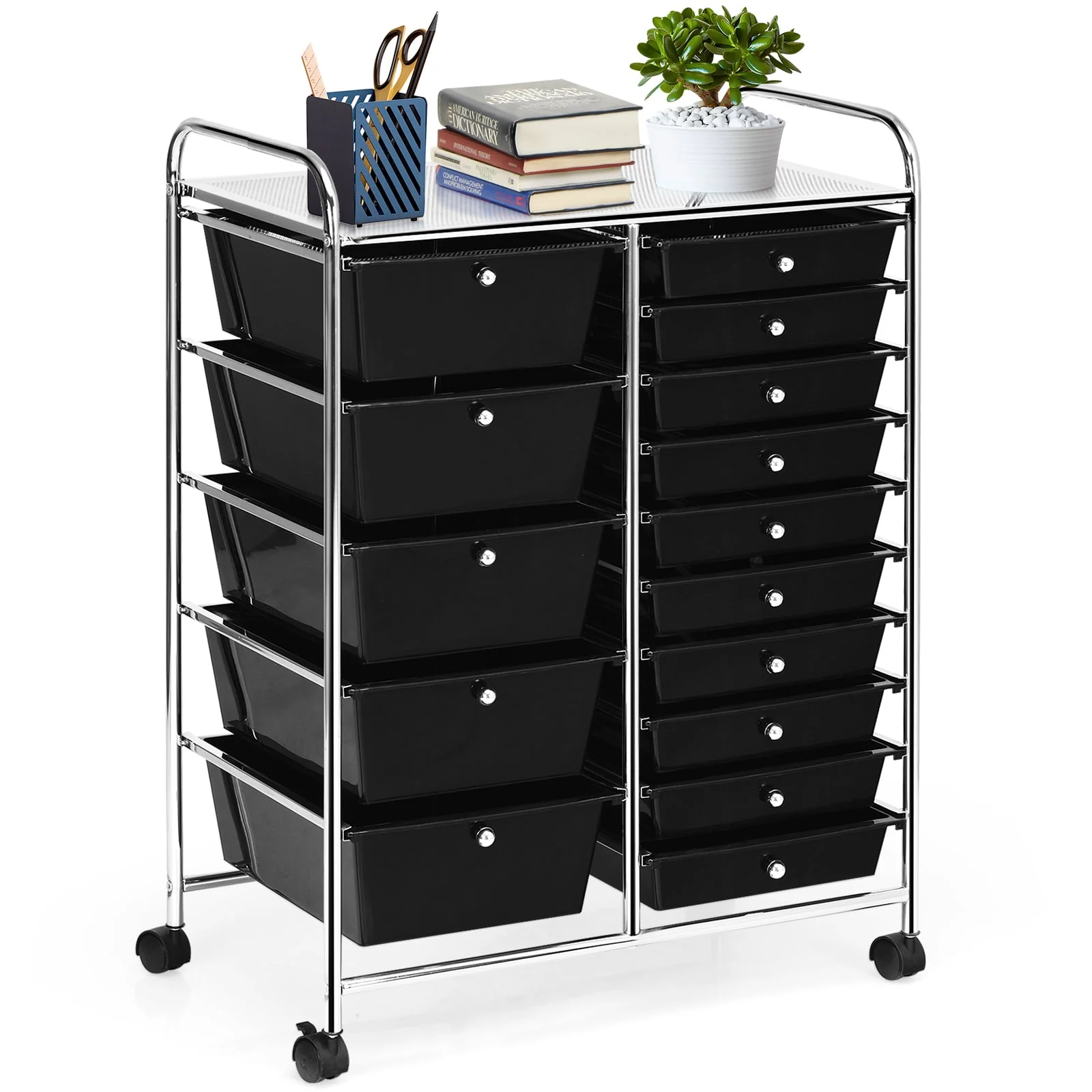15-Drawer Rolling Organizer Cart, Multi-Use Storage, Black - Image 5