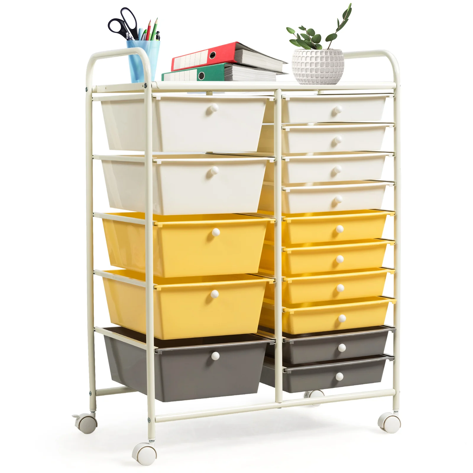 15-Drawer Rolling Storage Cart, Yellow - Image 5