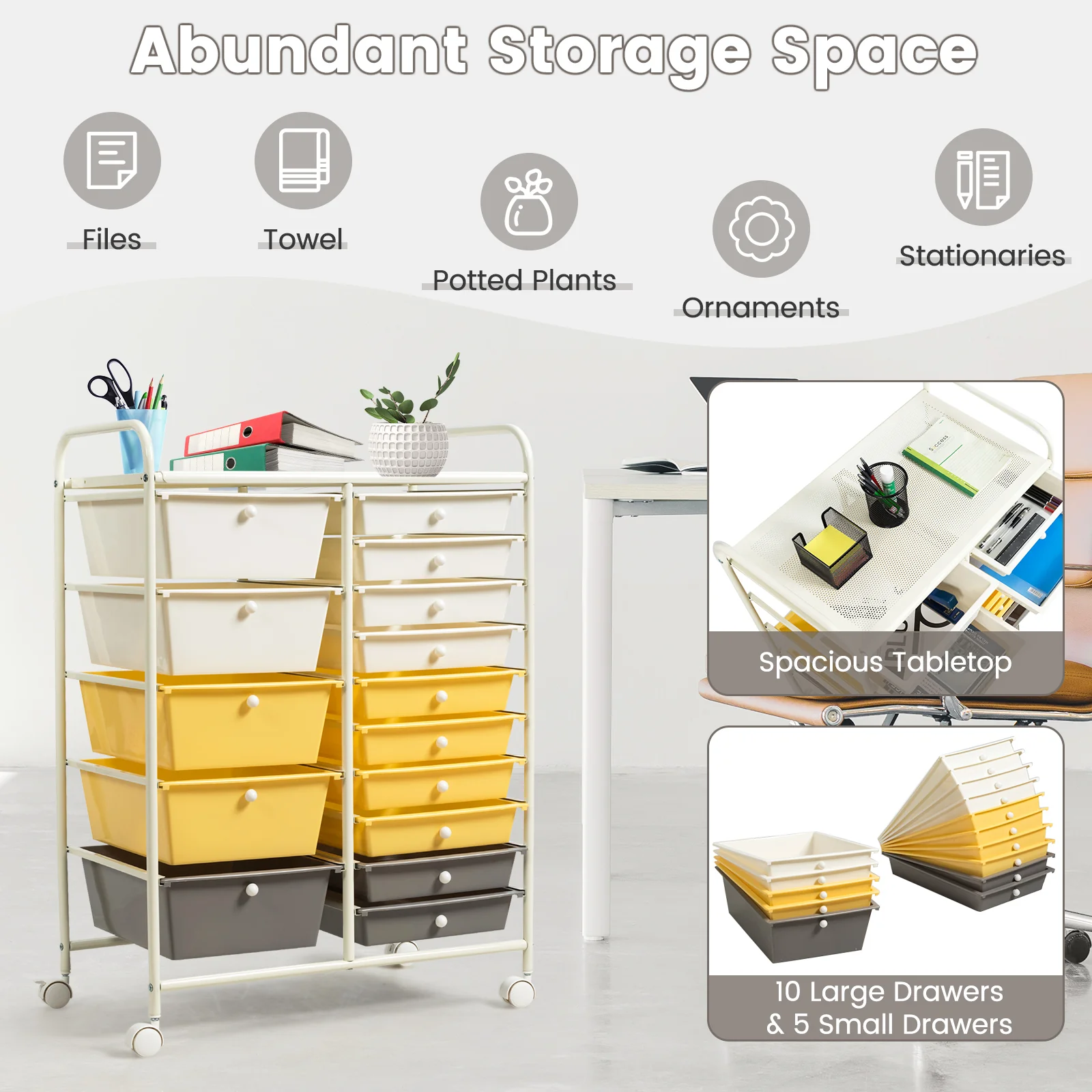 15-Drawer Rolling Storage Cart, Yellow - Image 7