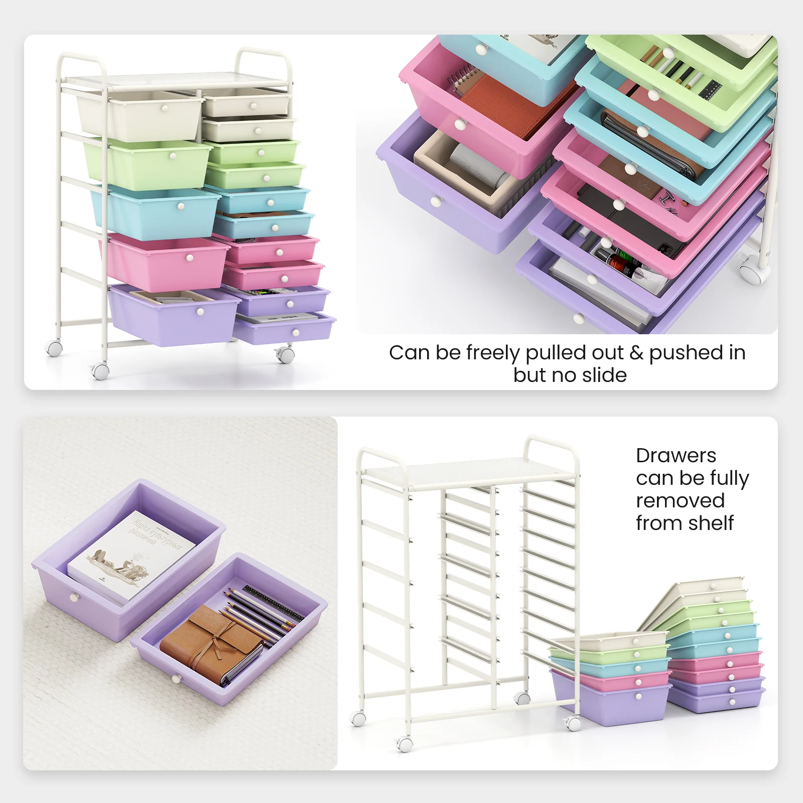 15-Drawer Utility Rolling Cart, Multi-Use Storage, Multicolor - Image 7