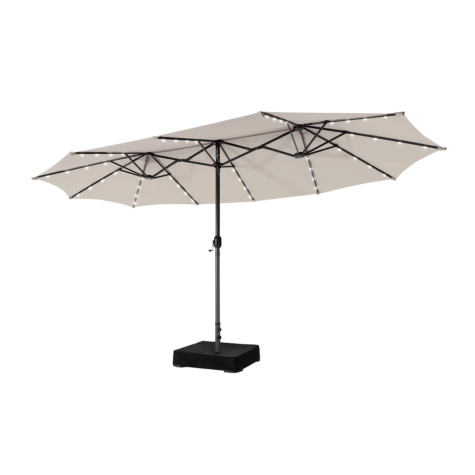 15 Feet Double-Sided Patio Umbrella, 48 LED Lights, Beige - Image 4
