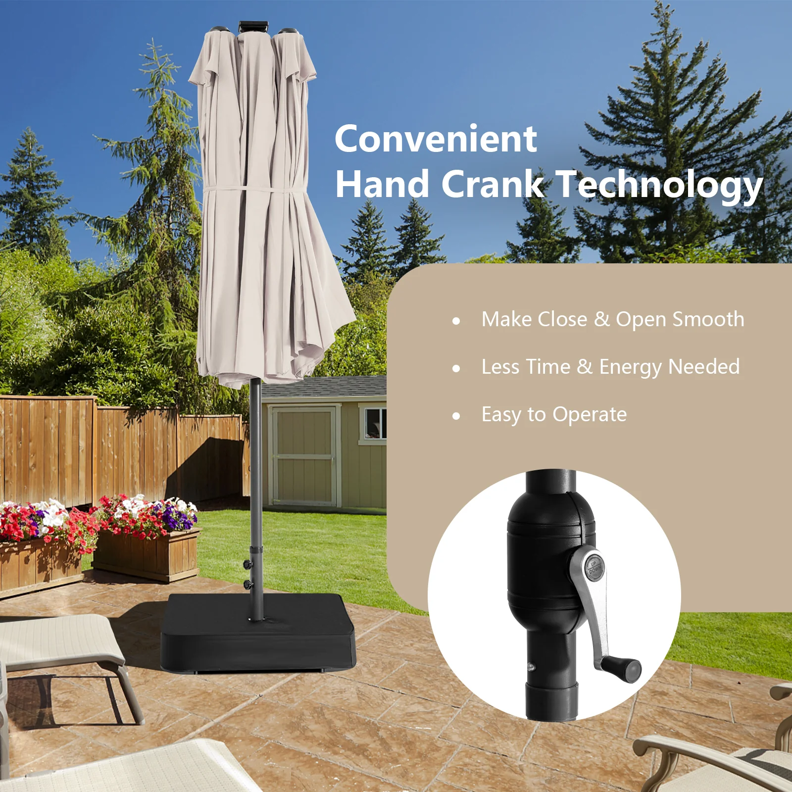 15 Feet Double-Sided Patio Umbrella, 48 LED Lights, Beige - Image 6