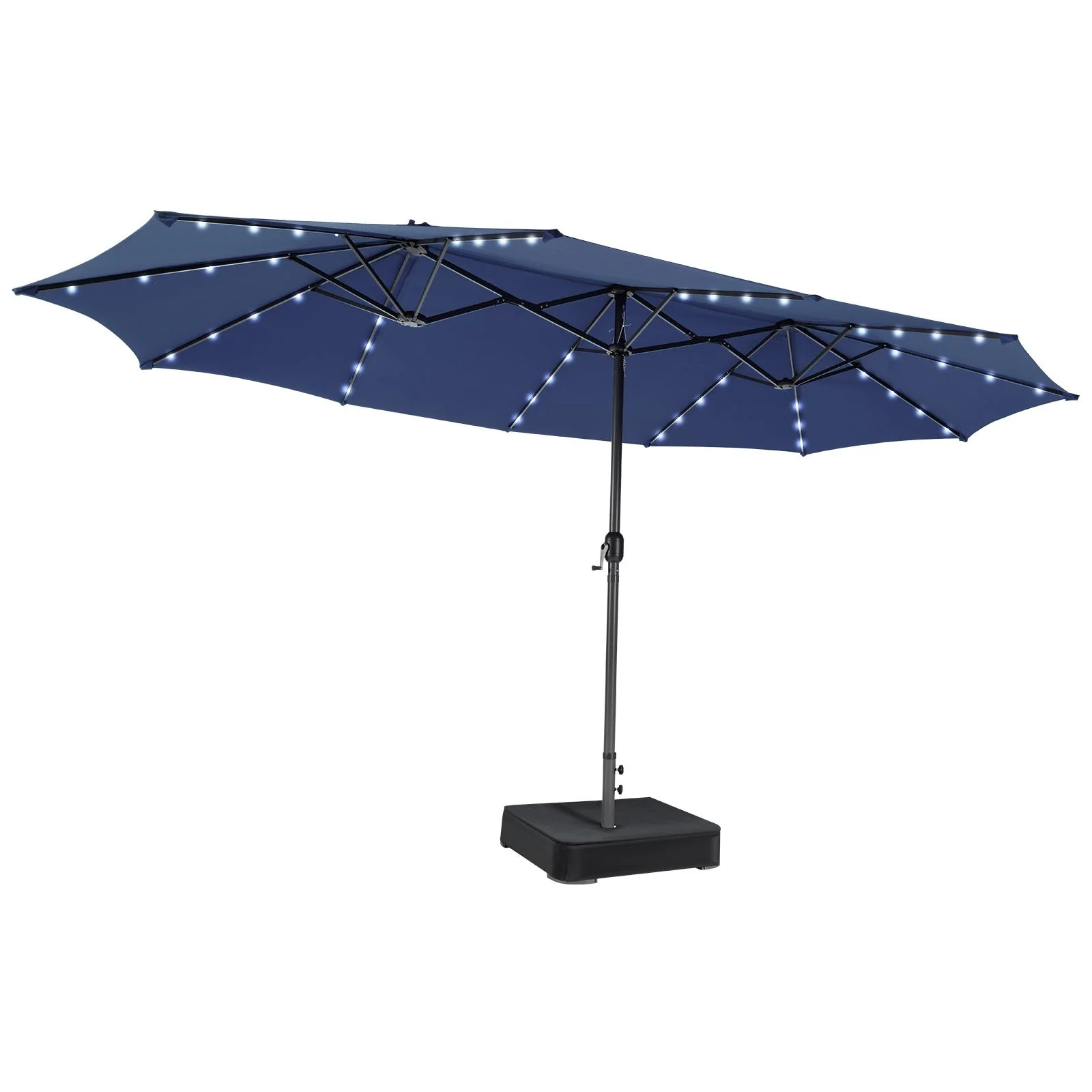 15 Feet Double-Sided Patio Umbrella, 48 LED Lights, Navy - Image 4
