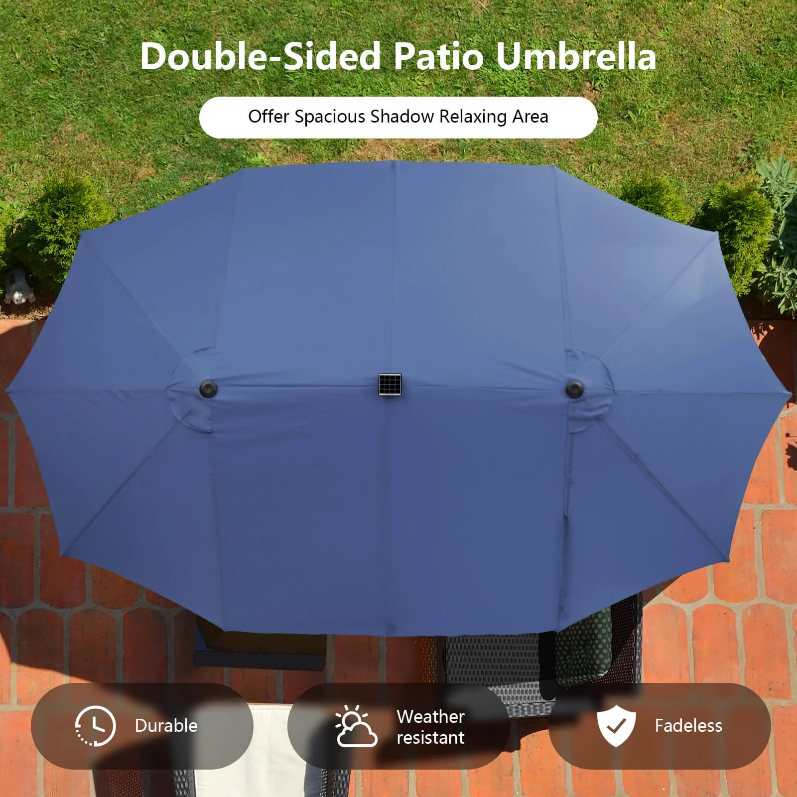 15 Feet Double-Sided Patio Umbrella, 48 LED Lights, Navy - Image 6