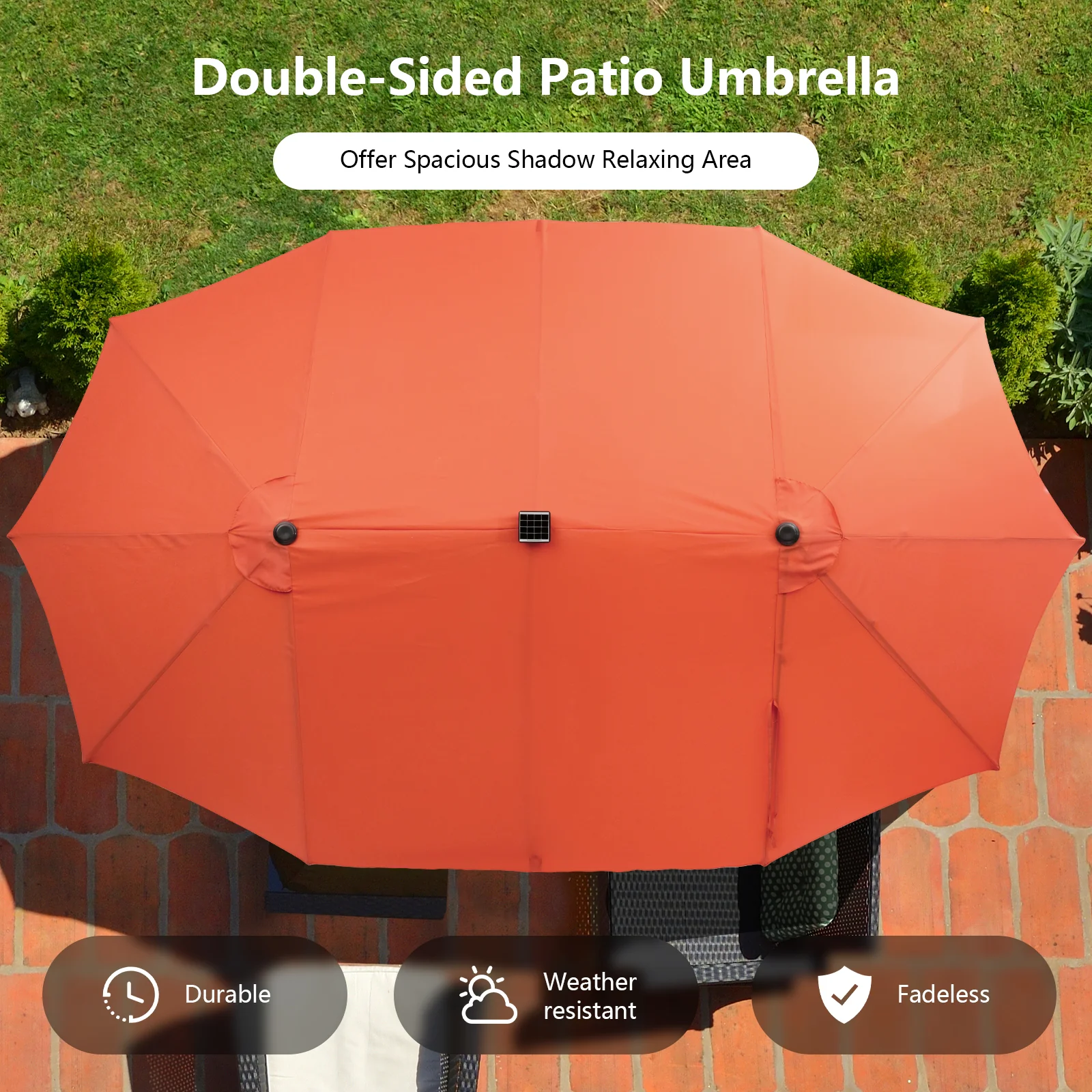 15 Feet Double-Sided Patio Umbrella, 48 LED Lights, Orange - Image 10