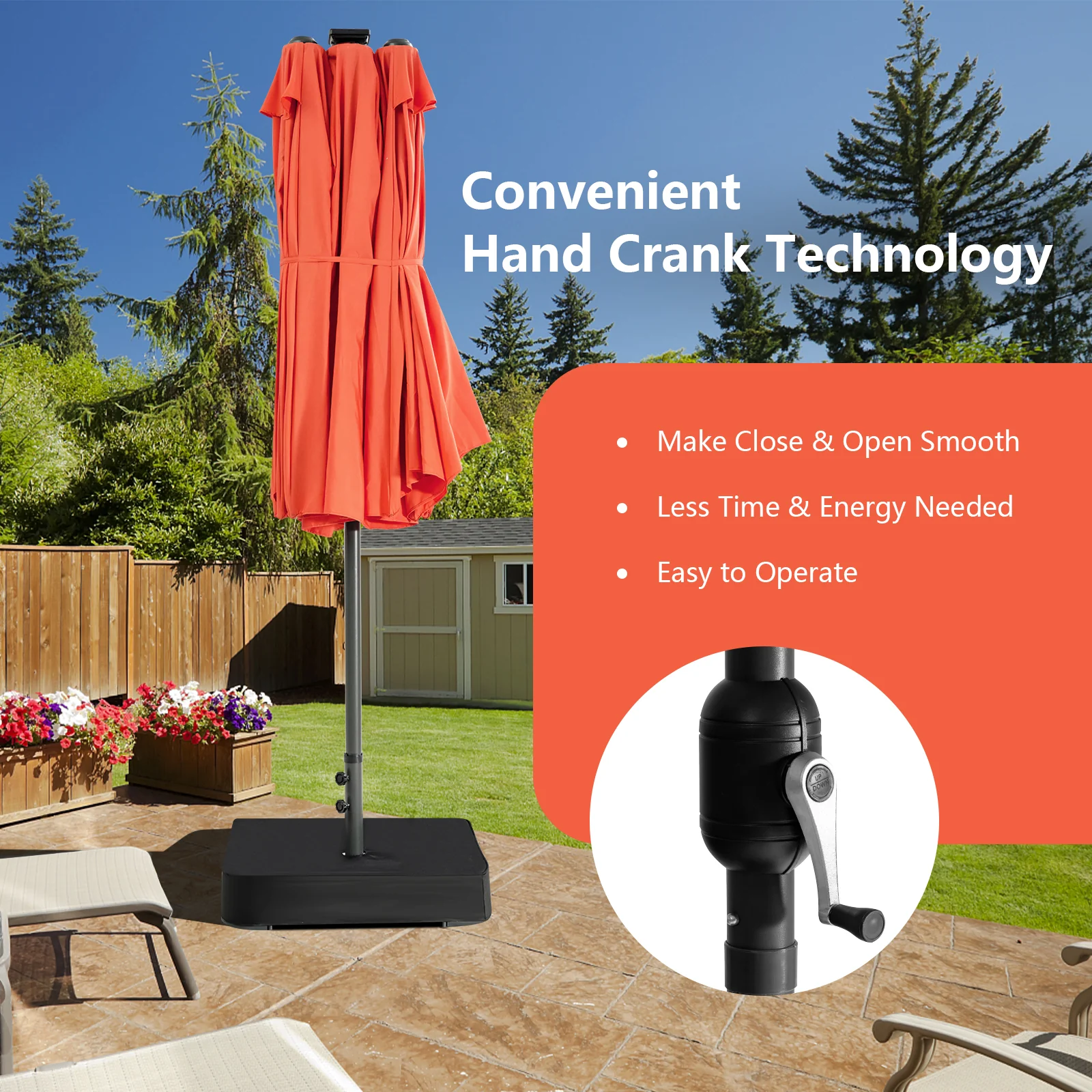 15 Feet Double-Sided Patio Umbrella, 48 LED Lights, Orange - Image 6
