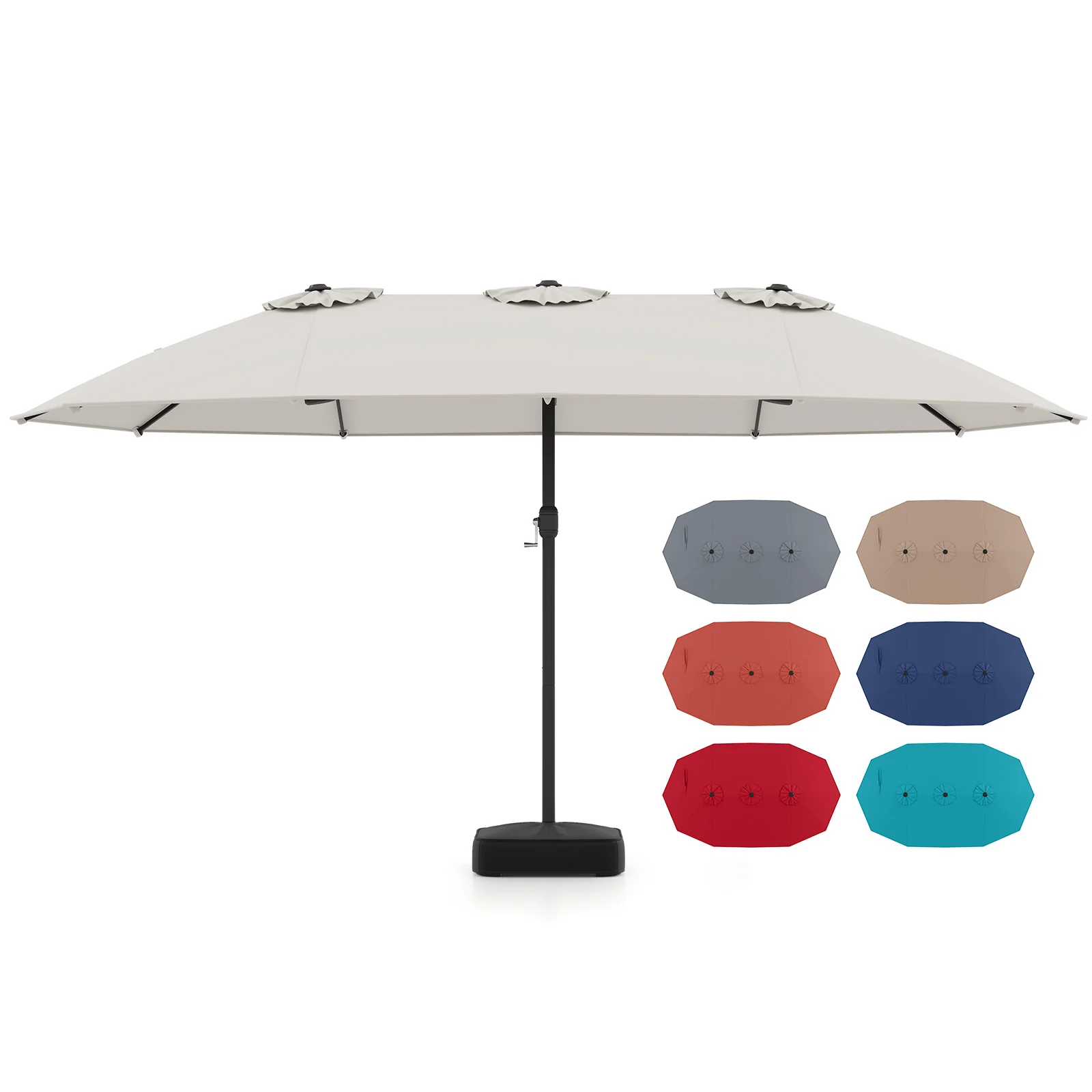 15 Feet Double-Sided Patio Umbrella, Crank And Base, Beige, Coffee - Image 5