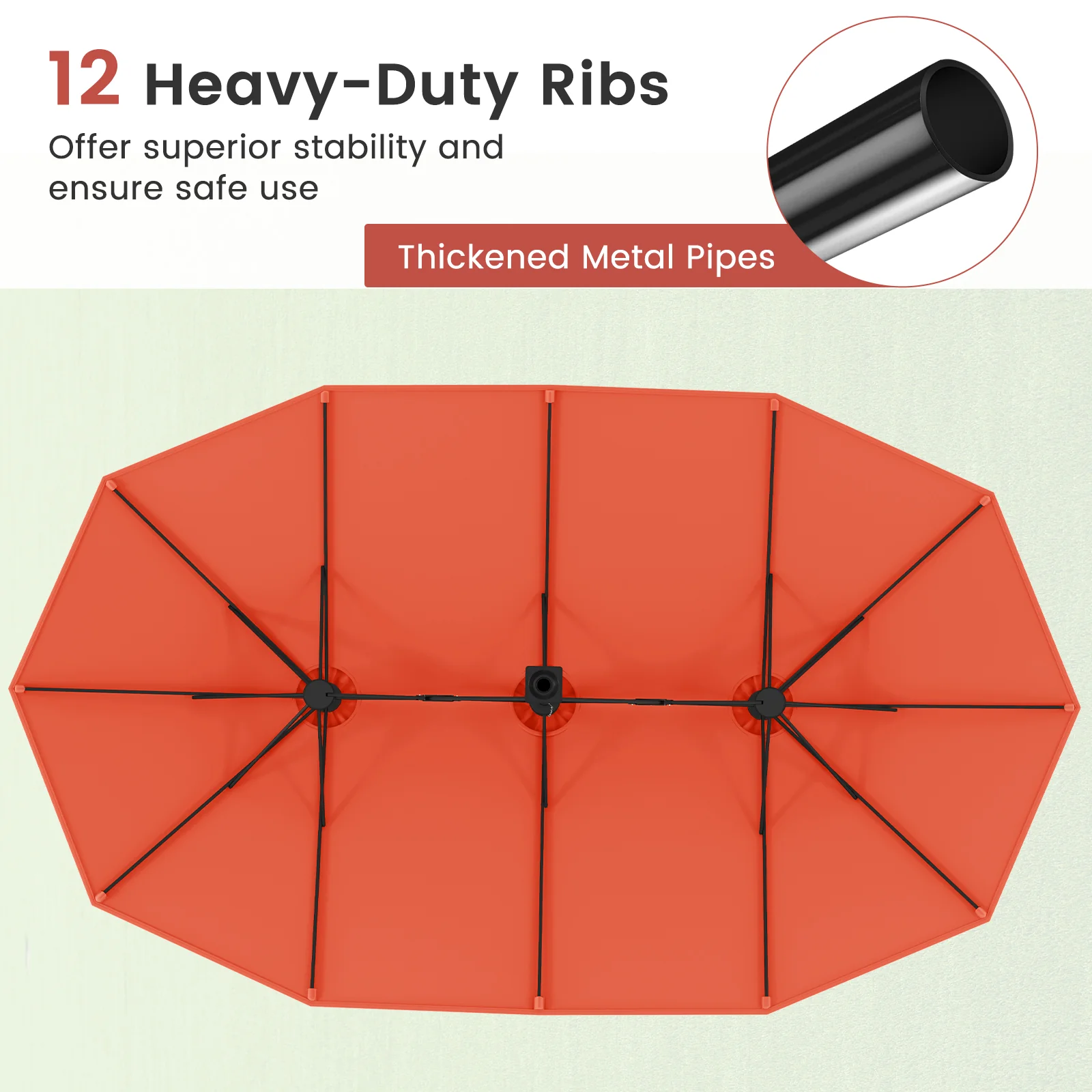 15 Feet Double-Sided Patio Umbrella, Crank And Base, Orange, Coffee - Image 9