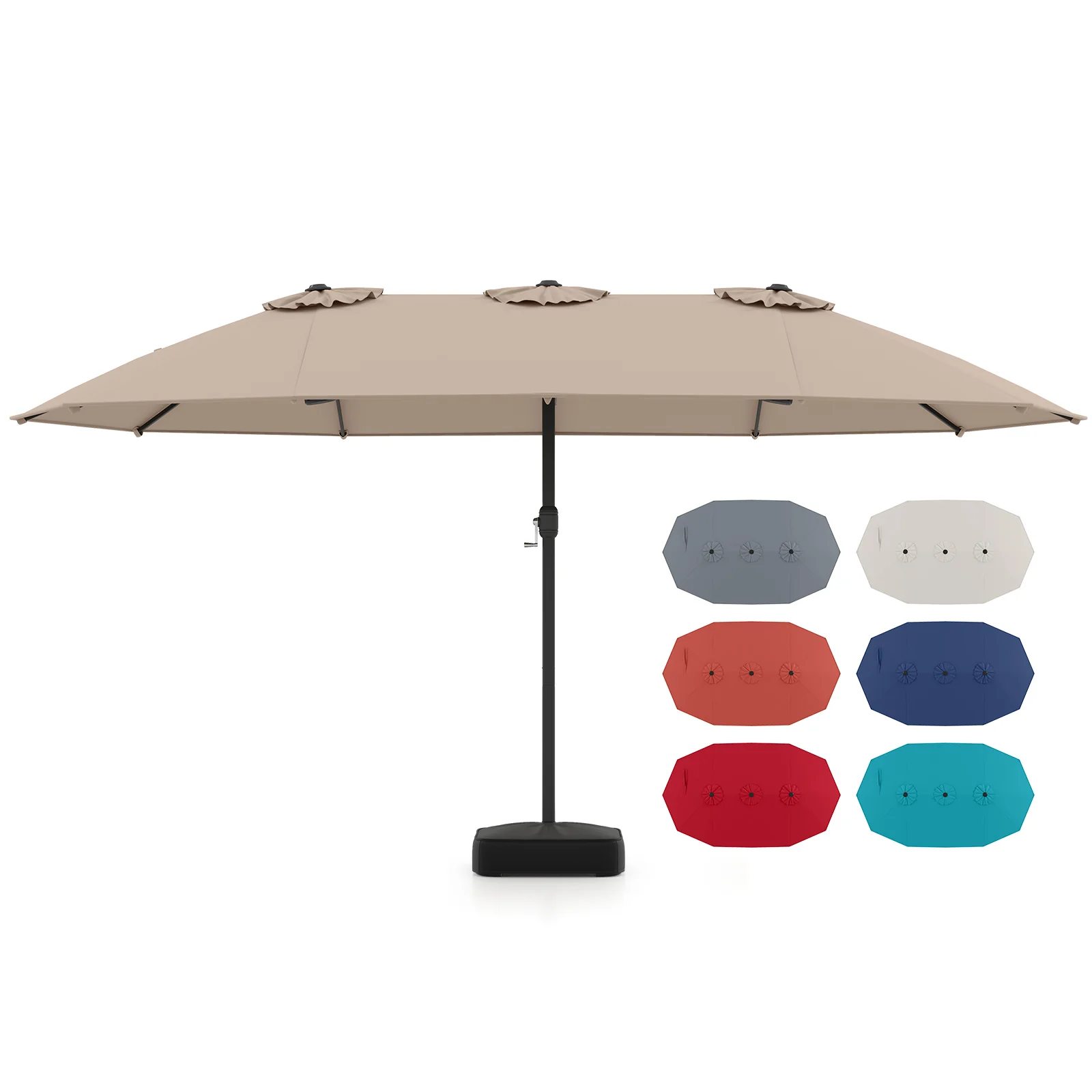 15 Feet Double-Sided Patio Umbrella, Crank, Base, Coffee, Brown - Image 5