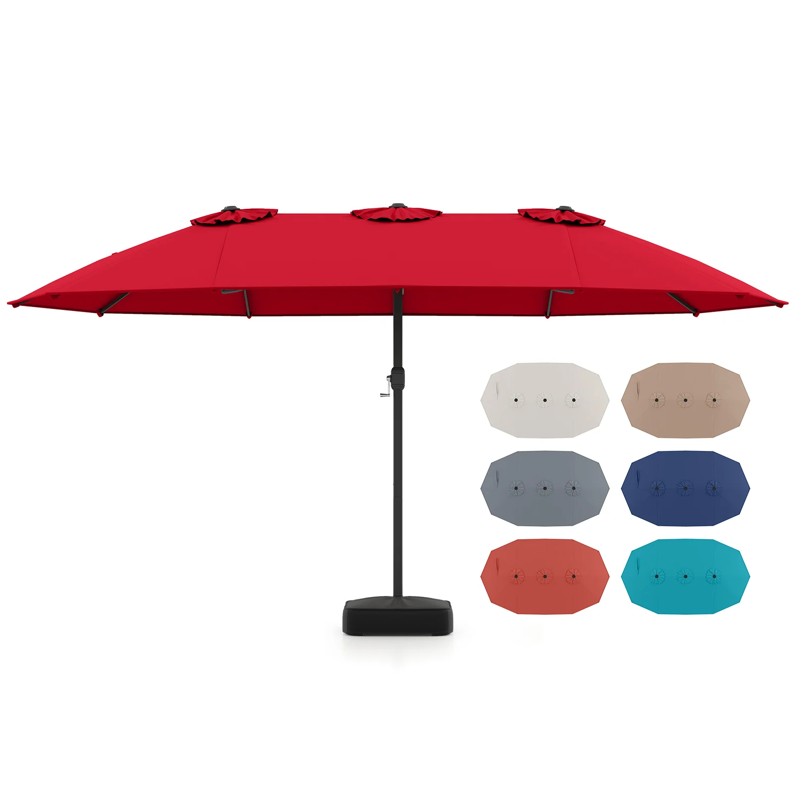 15 Feet Double-Sided Patio Umbrella, Crank Base, Coffee, Red - Image 5