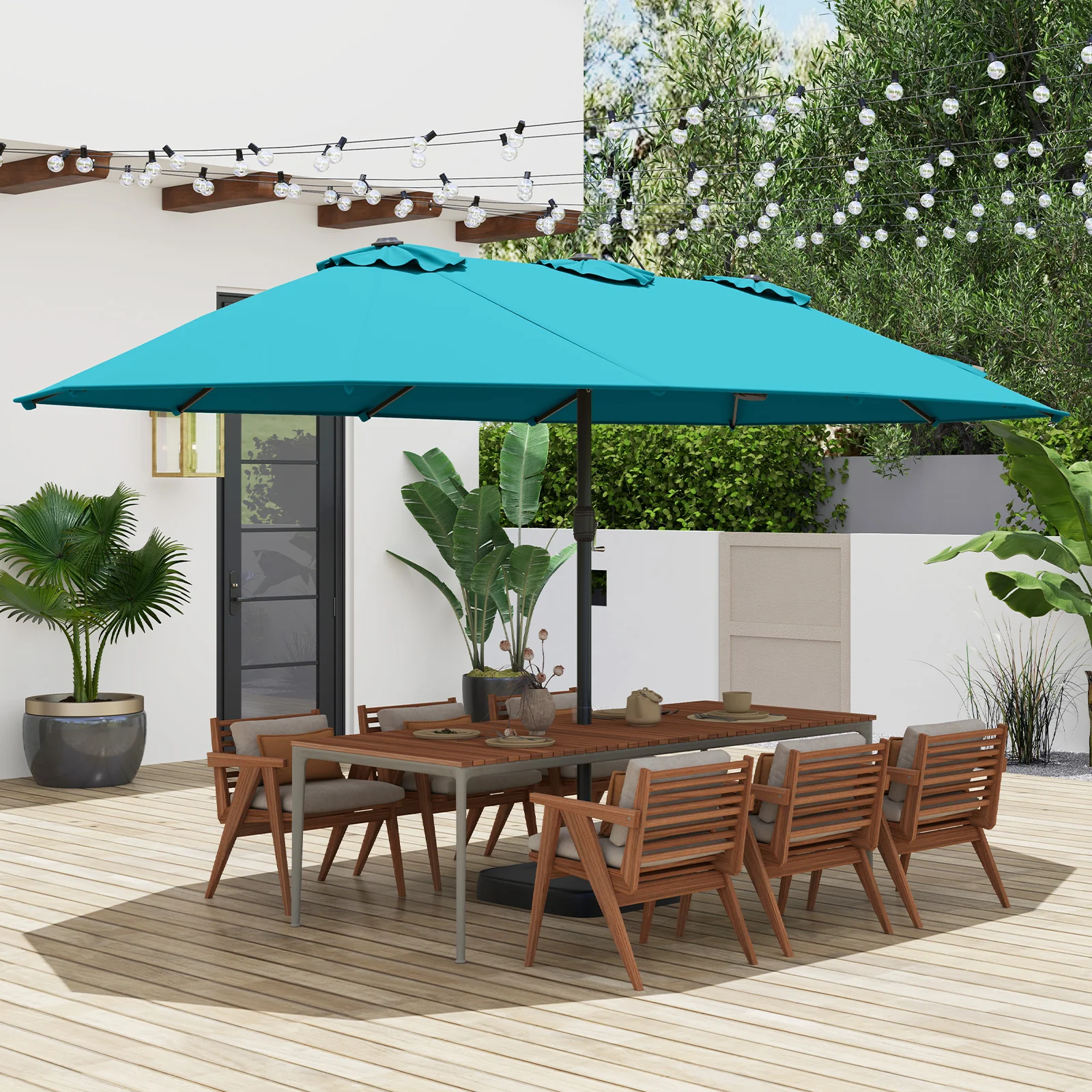 15 Feet Double-Sided Patio Umbrella, Crank Base, Turquoise - Image 2