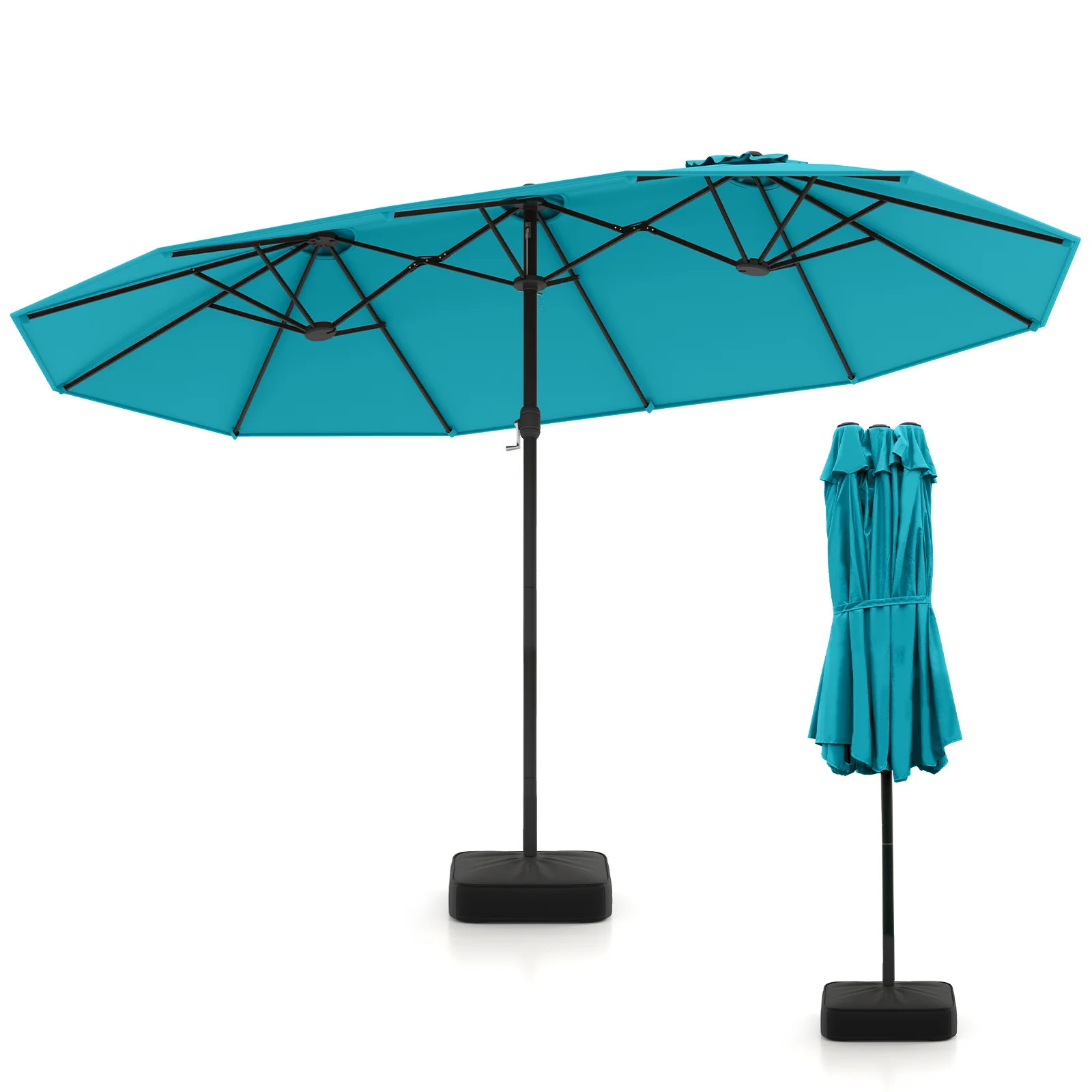 15 Feet Double-Sided Patio Umbrella, Crank Base, Turquoise - Image 4