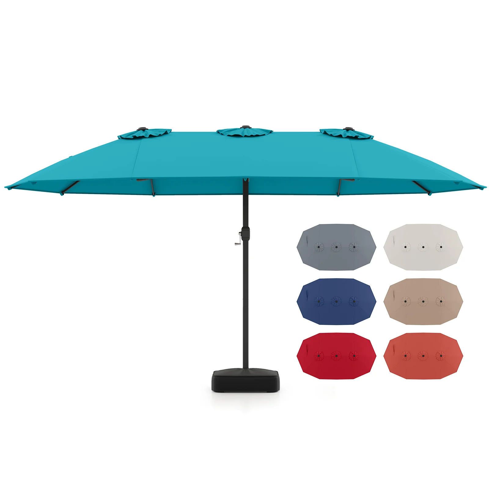 15 Feet Double-Sided Patio Umbrella, Crank Base, Turquoise - Image 5