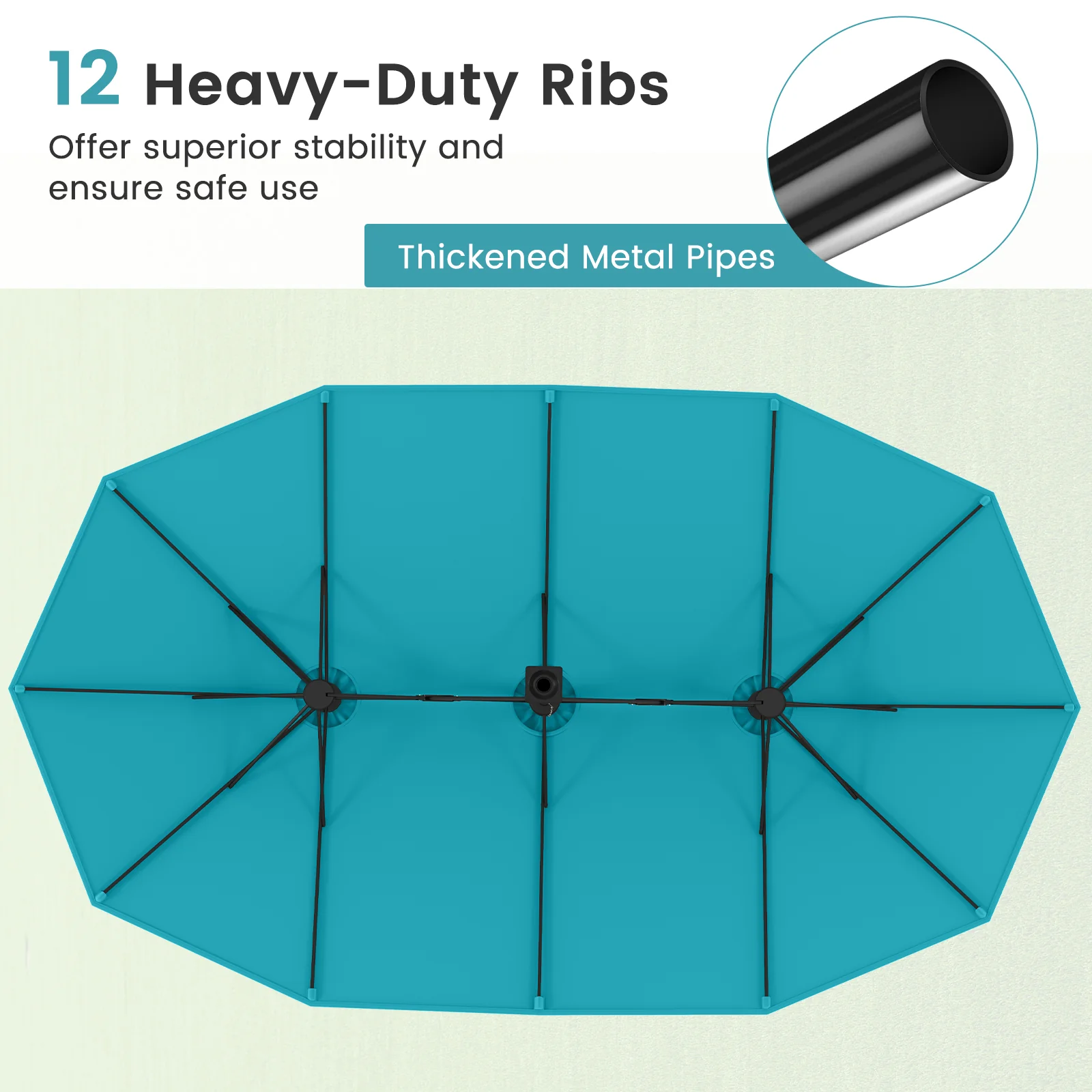 15 Feet Double-Sided Patio Umbrella, Crank Base, Turquoise - Image 9