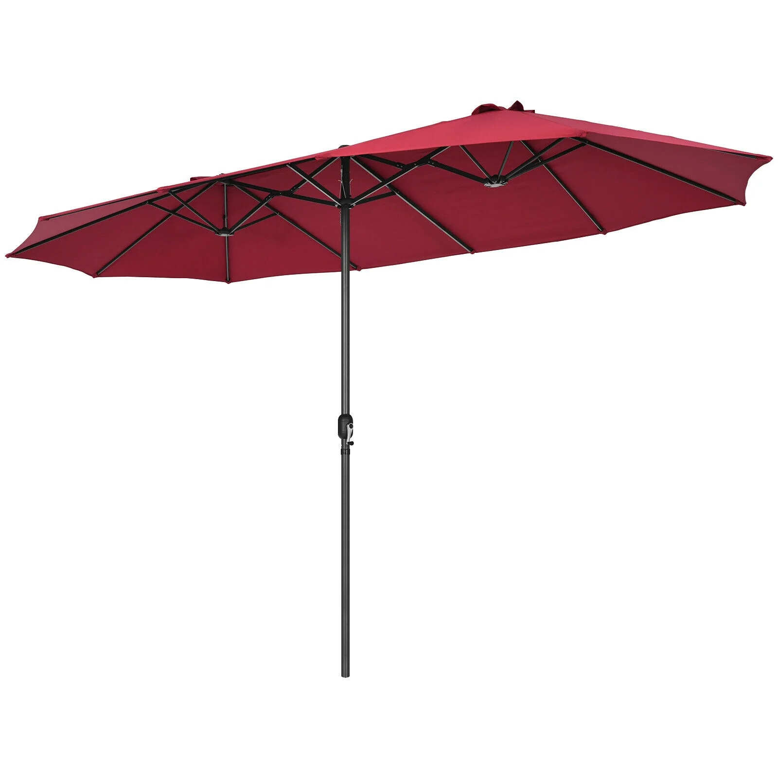 15 Feet Double-Sided Patio Umbrella, Hand-Crank System, Dark Red - Image 4