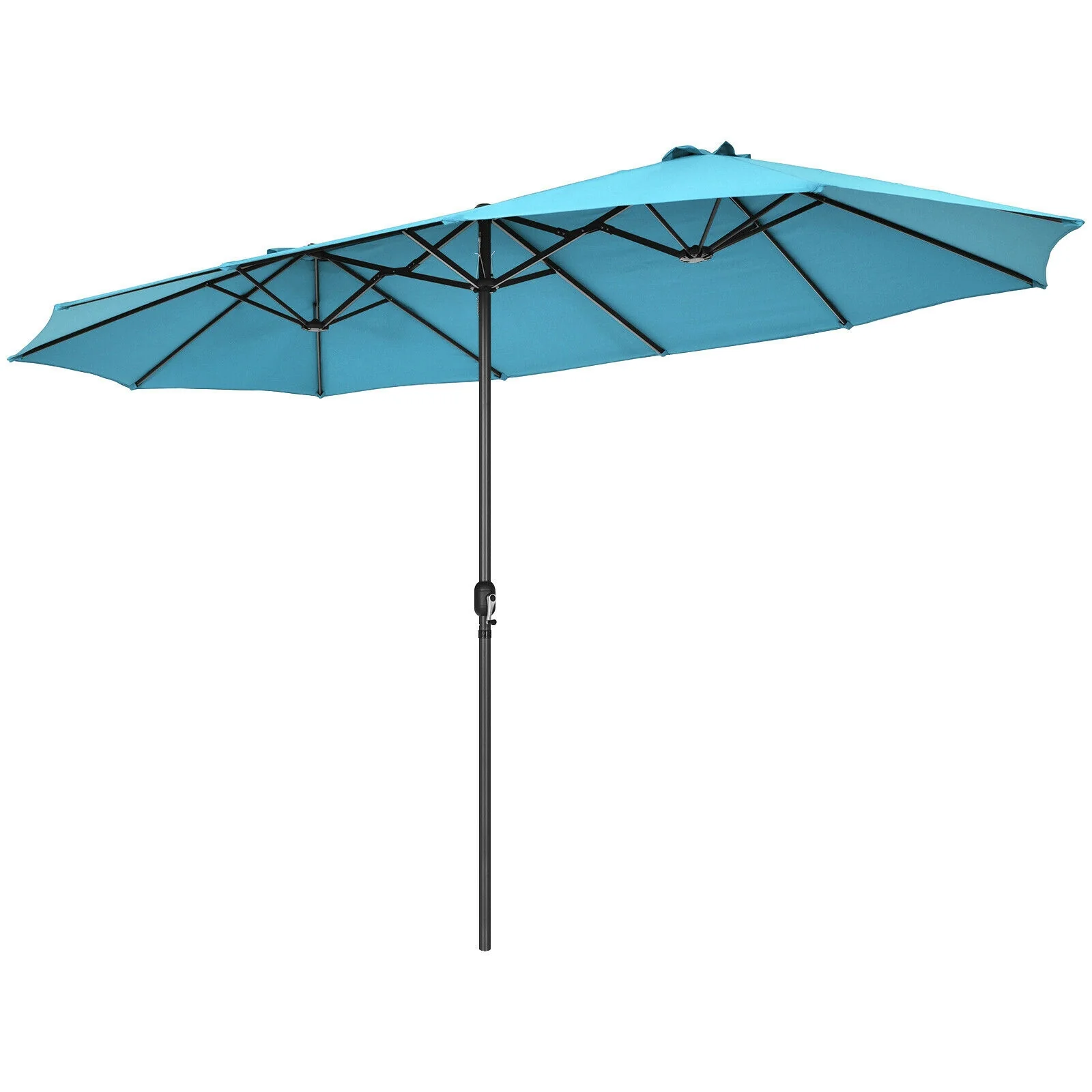 15 Feet Double-Sided Patio Umbrella, Hand-Crank System, Turquoise - Image 4