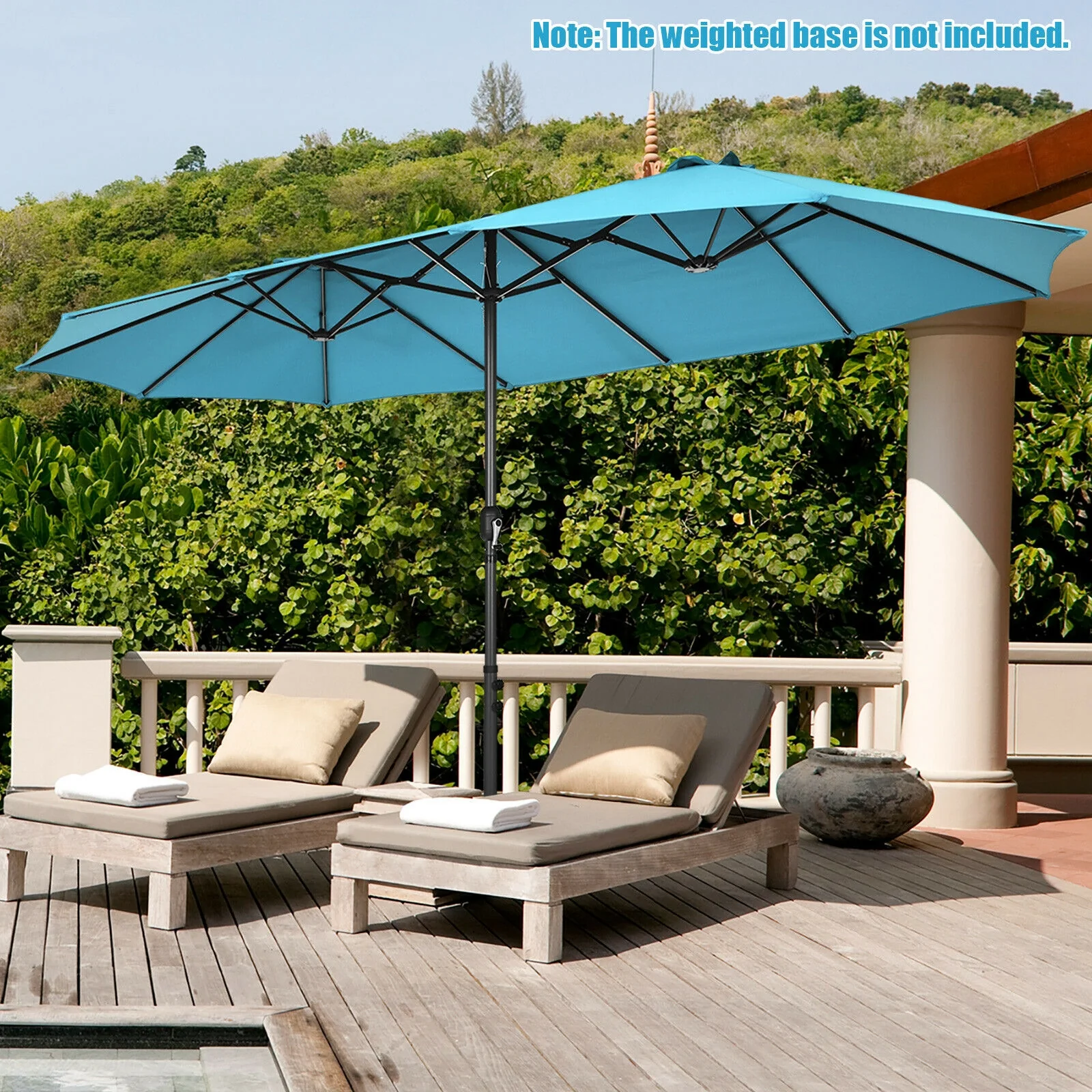 15 Feet Double-Sided Patio Umbrella, Hand-Crank System, Turquoise - Image 8