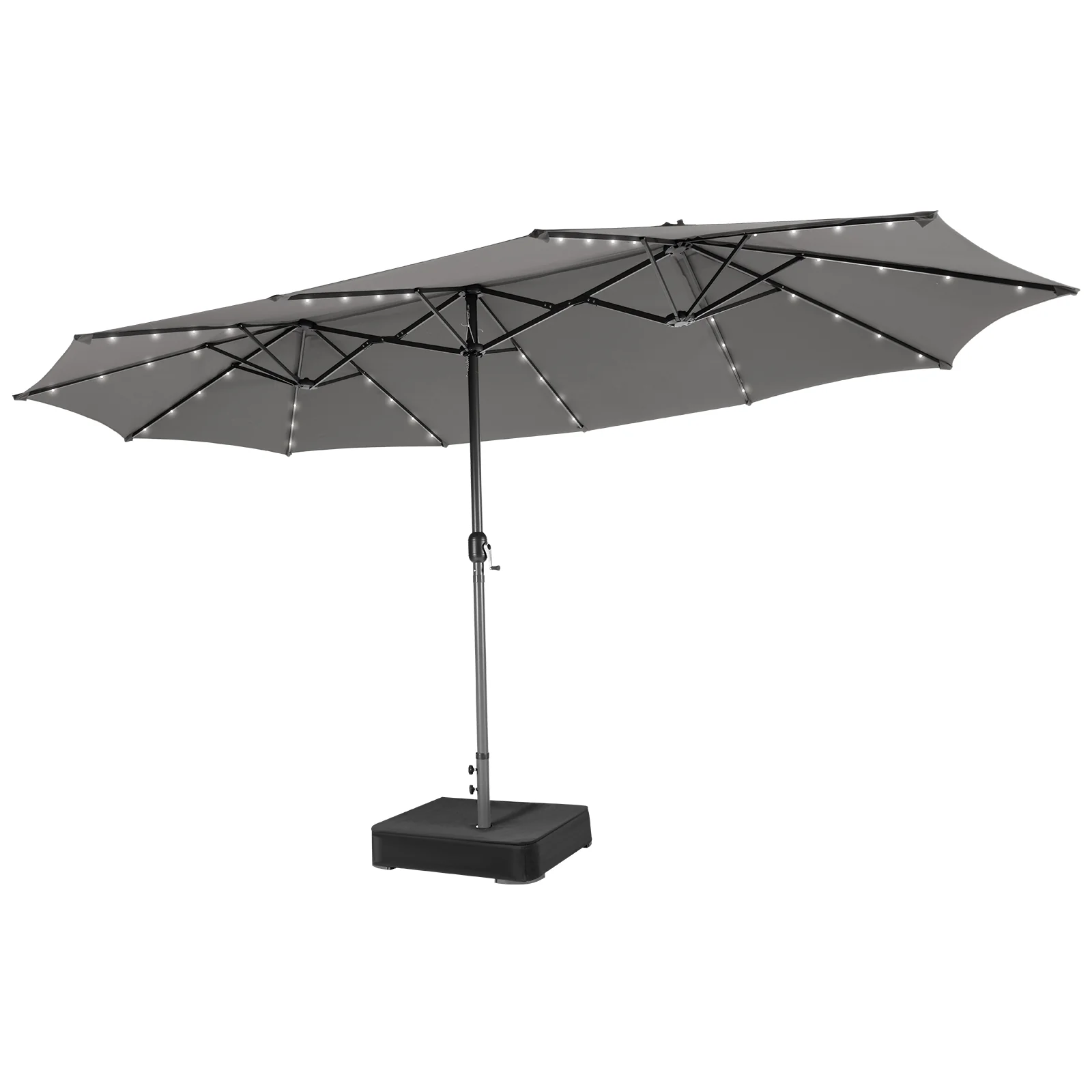 15 Feet Double-Sided Patio Umbrella With 48 LED Lights, Gray