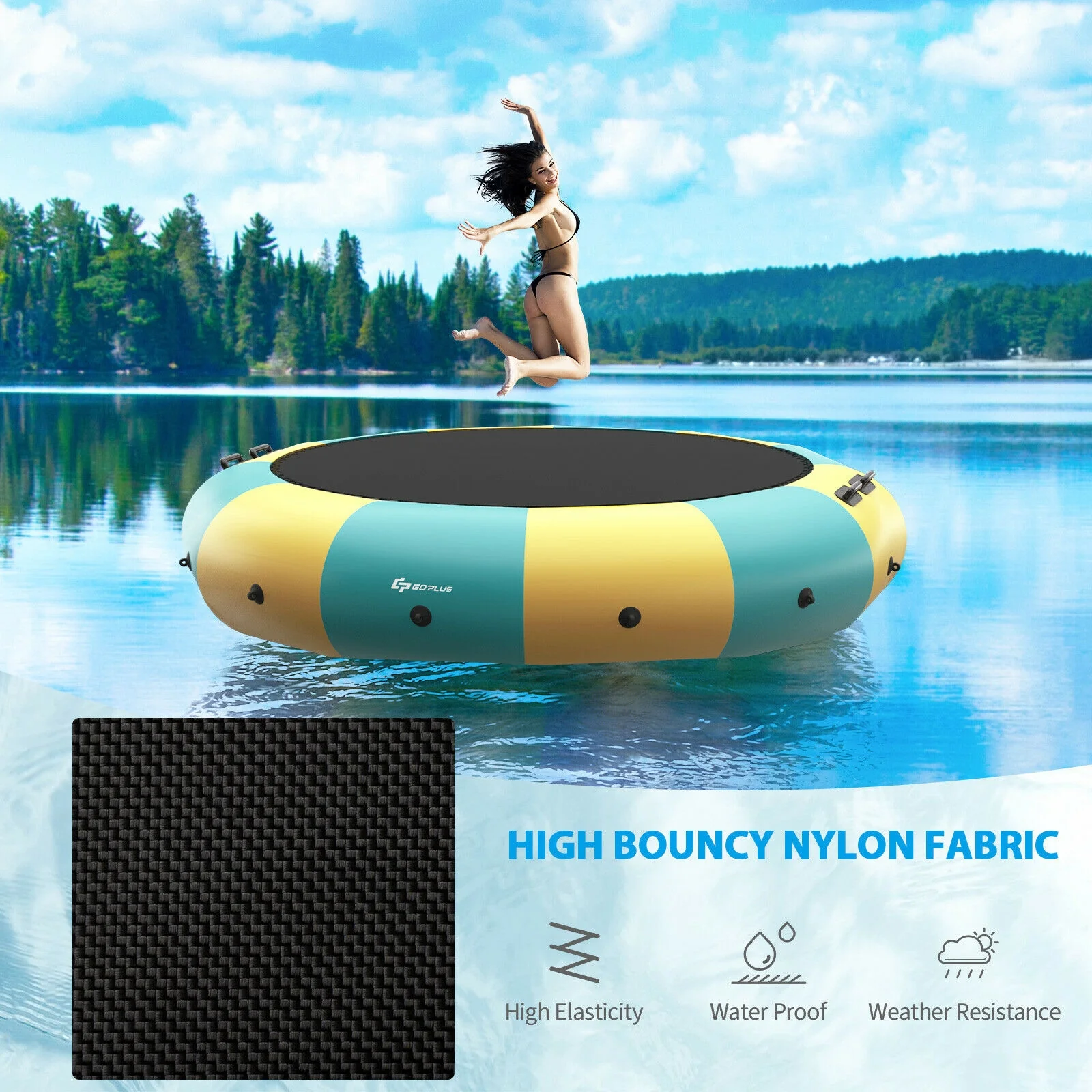 15 Feet Inflatable Splash Padded Water Bouncer Trampoline, Yellow - Image 7