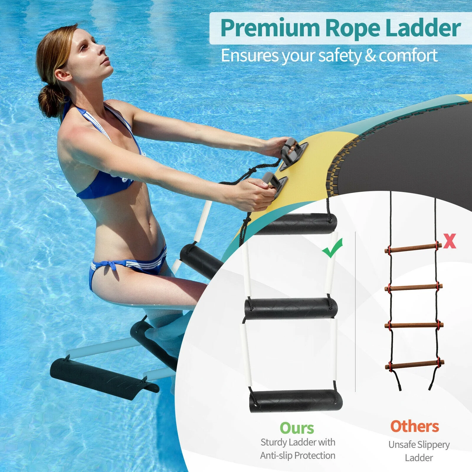 15 Feet Inflatable Splash Padded Water Bouncer Trampoline, Yellow - Image 8