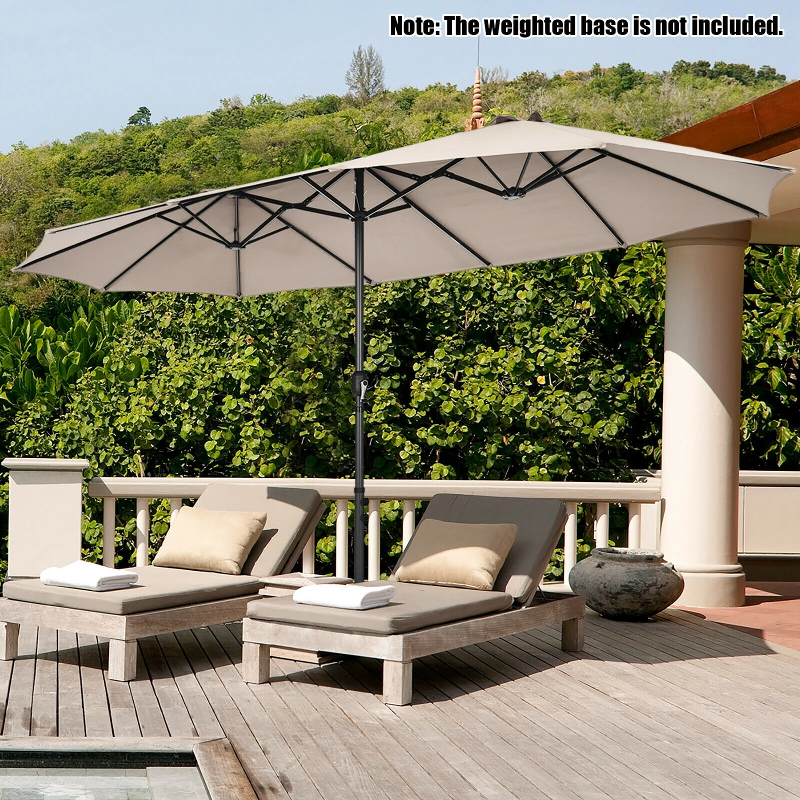 15 Feet Patio Umbrella, Hand-Crank System, Beige - Image 2