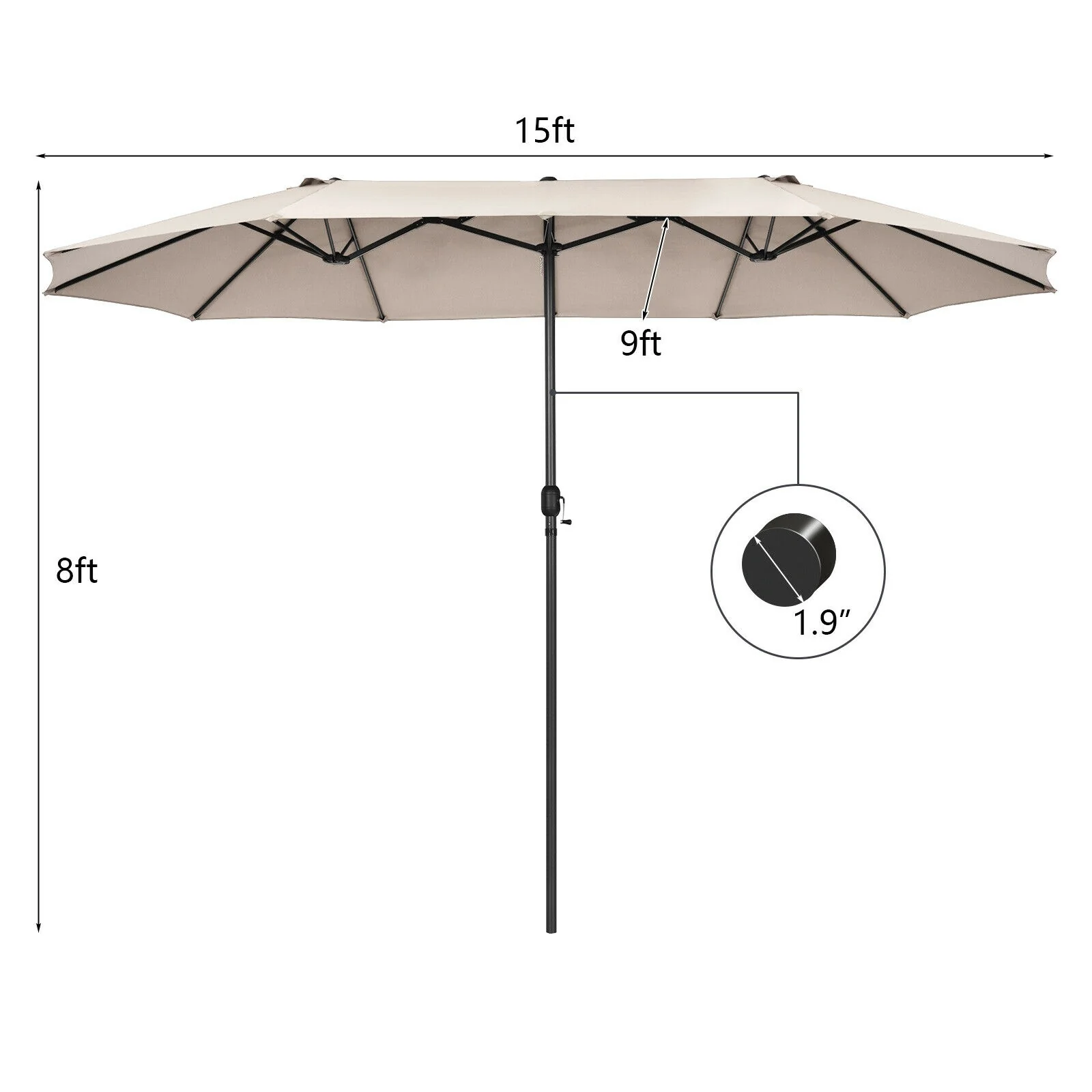 15 Feet Patio Umbrella, Hand-Crank System, Beige - Image 5