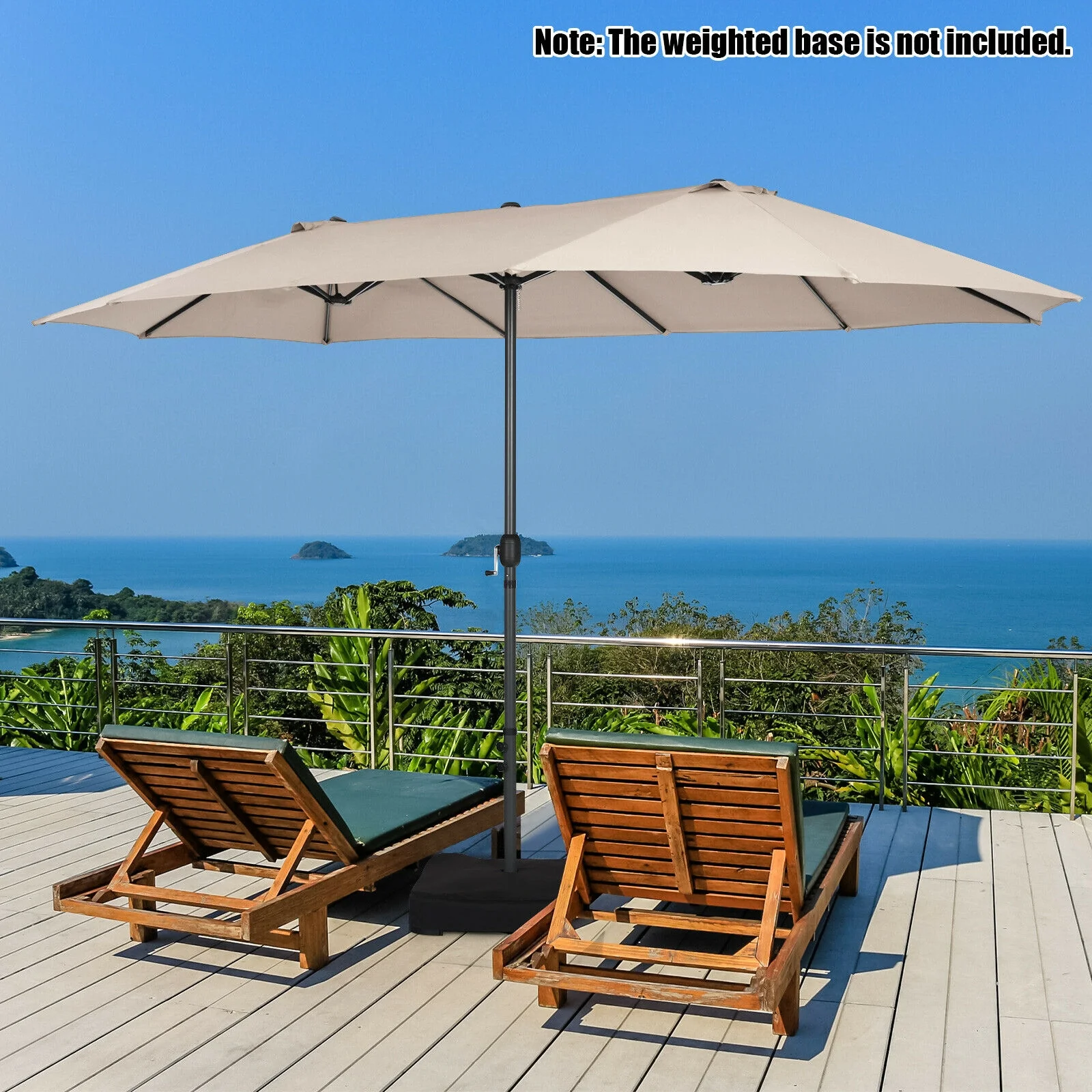 15 Feet Patio Umbrella, Hand-Crank System, Beige - Image 7