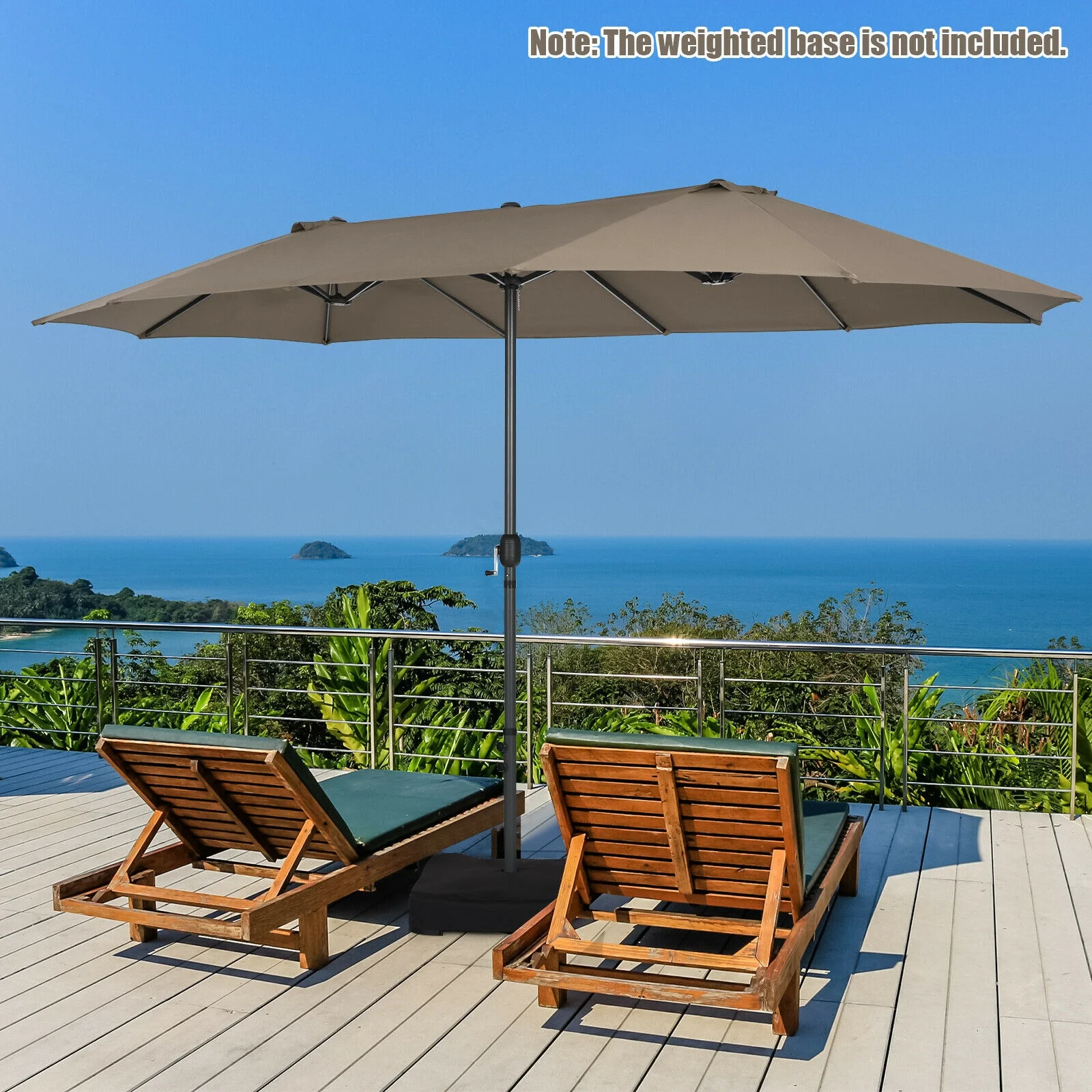 15 Feet Patio Umbrella, Hand-Crank System, Brown - Image 2