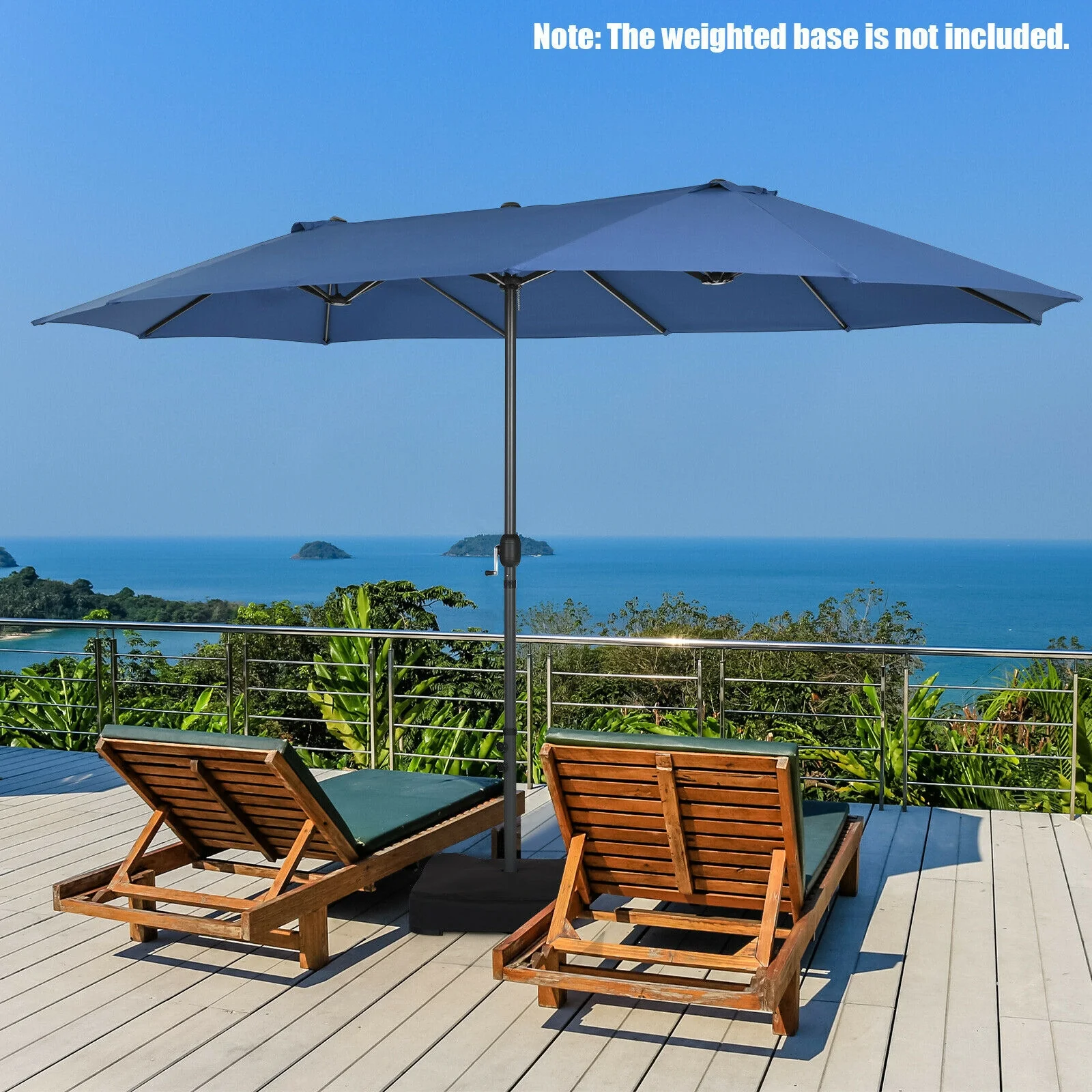 15 Feet Patio Umbrella, Hand-Crank System, Navy - Image 2