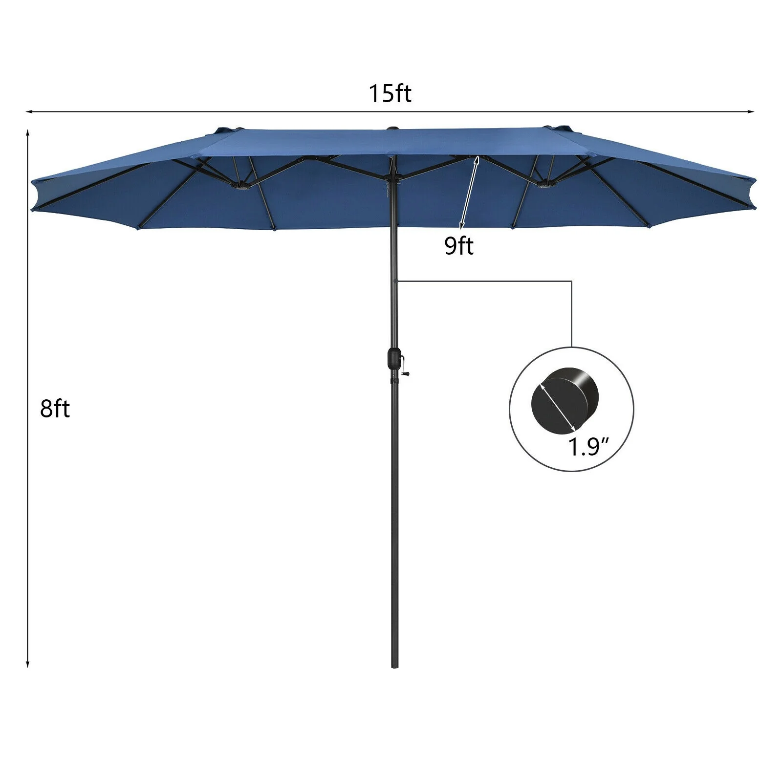 15 Feet Patio Umbrella, Hand-Crank System, Navy - Image 6