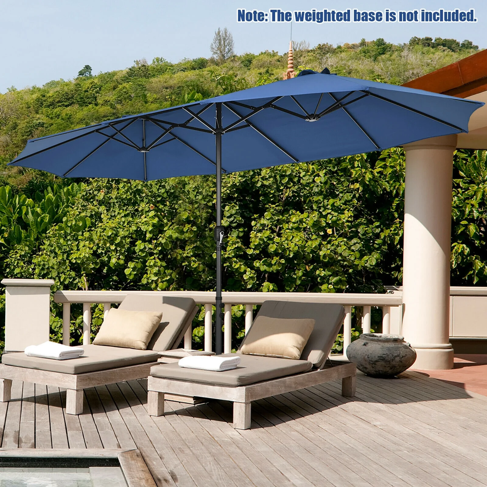 15 Feet Patio Umbrella, Hand-Crank System, Navy - Image 8