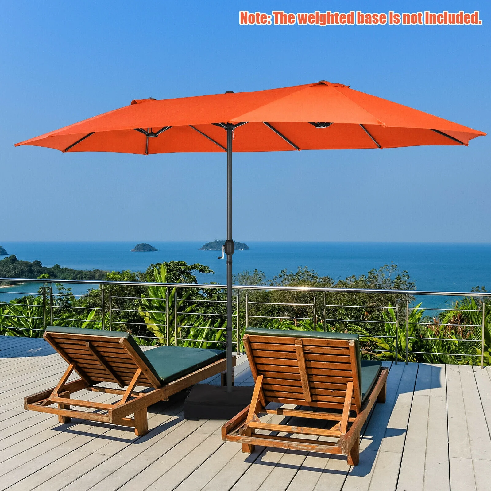 15 Feet Patio Umbrella, Hand-Crank System, Orange - Image 2